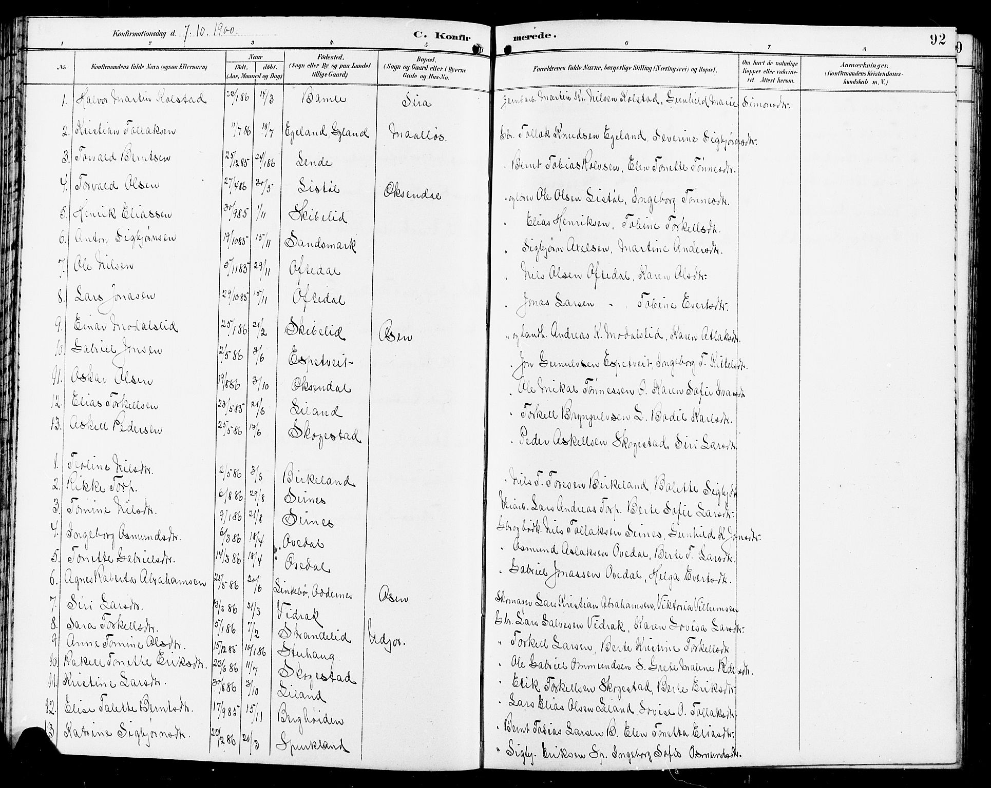 Bakke sokneprestkontor, SAK/1111-0002/F/Fb/Fba/L0003: Parish register (copy) no. B 3, 1894-1910, p. 92