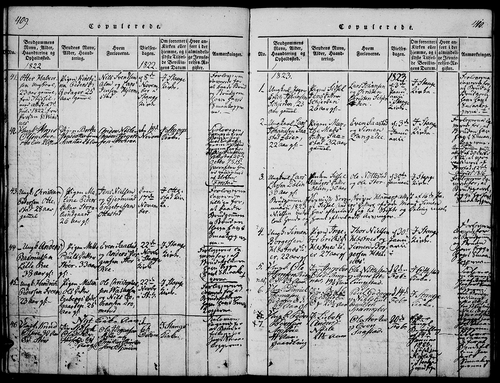 Stange prestekontor, AV/SAH-PREST-002/K/L0008: Parish register (official) no. 8, 1814-1825, p. 409-410