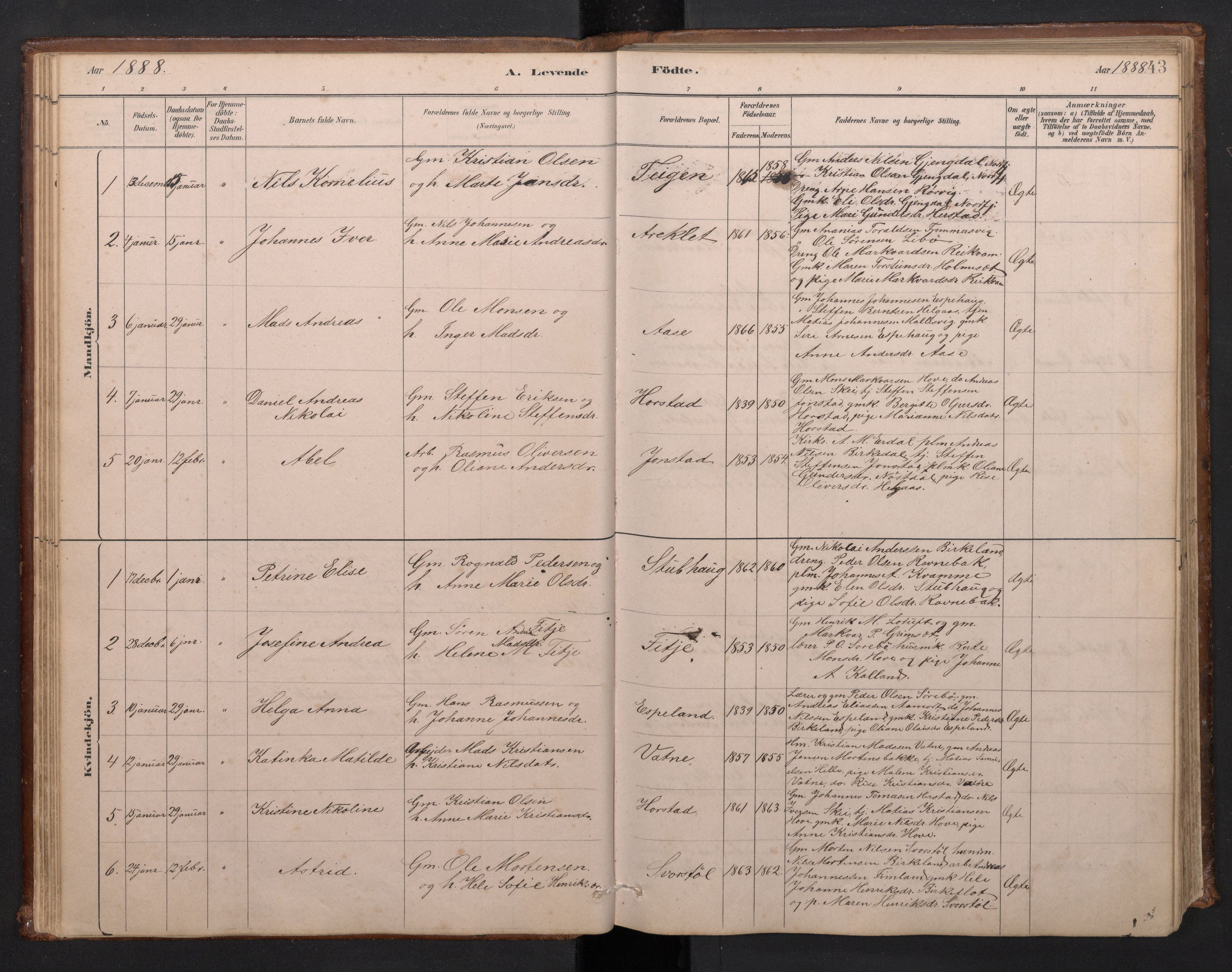 Førde sokneprestembete, SAB/A-79901/H/Hab/Habd/L0003: Parish register (copy) no. D 3, 1881-1897, p. 42b-43a