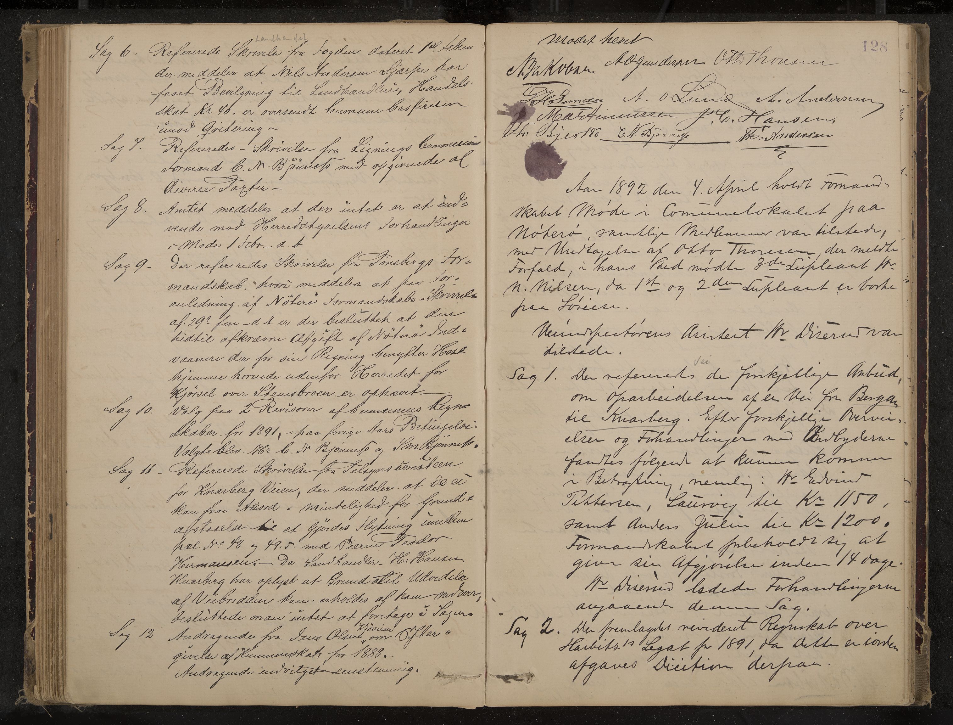 Nøtterøy formannskap og sentraladministrasjon, IKAK/0722021-1/A/Aa/L0004: Møtebok, 1887-1896, p. 128