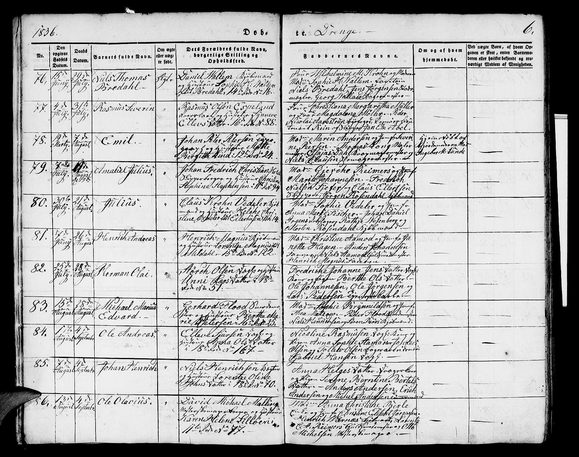 Domkirken sokneprestembete, SAB/A-74801/H/Hab/L0008: Parish register (copy) no. B 1, 1836-1841, p. 6