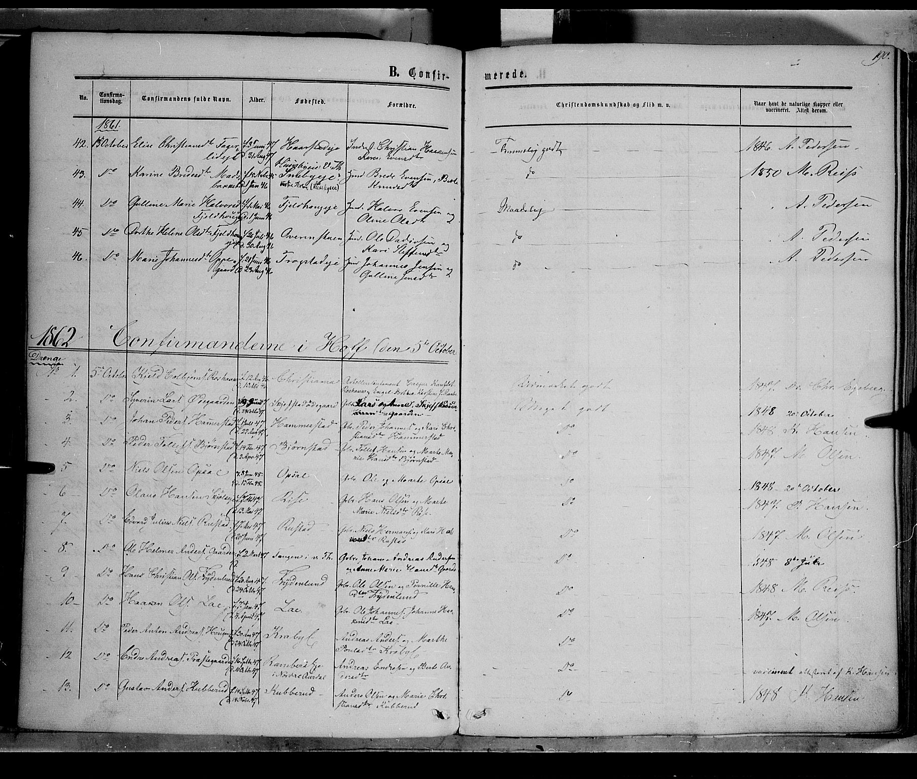 Østre Toten prestekontor, SAH/PREST-104/H/Ha/Haa/L0004: Parish register (official) no. 4, 1857-1865, p. 190