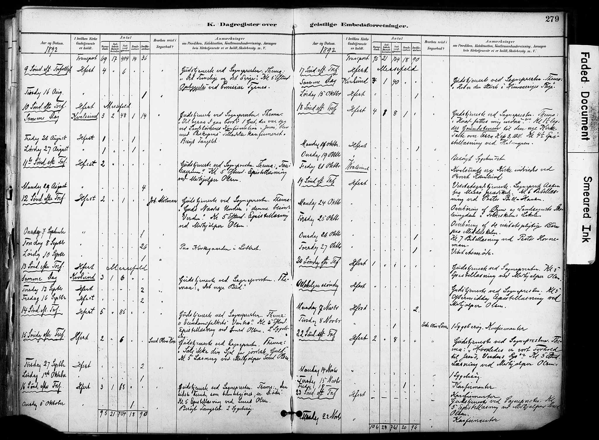 Hammerfest sokneprestkontor, AV/SATØ-S-1347/H/Ha/L0009.kirke: Parish register (official) no. 9, 1889-1897, p. 279