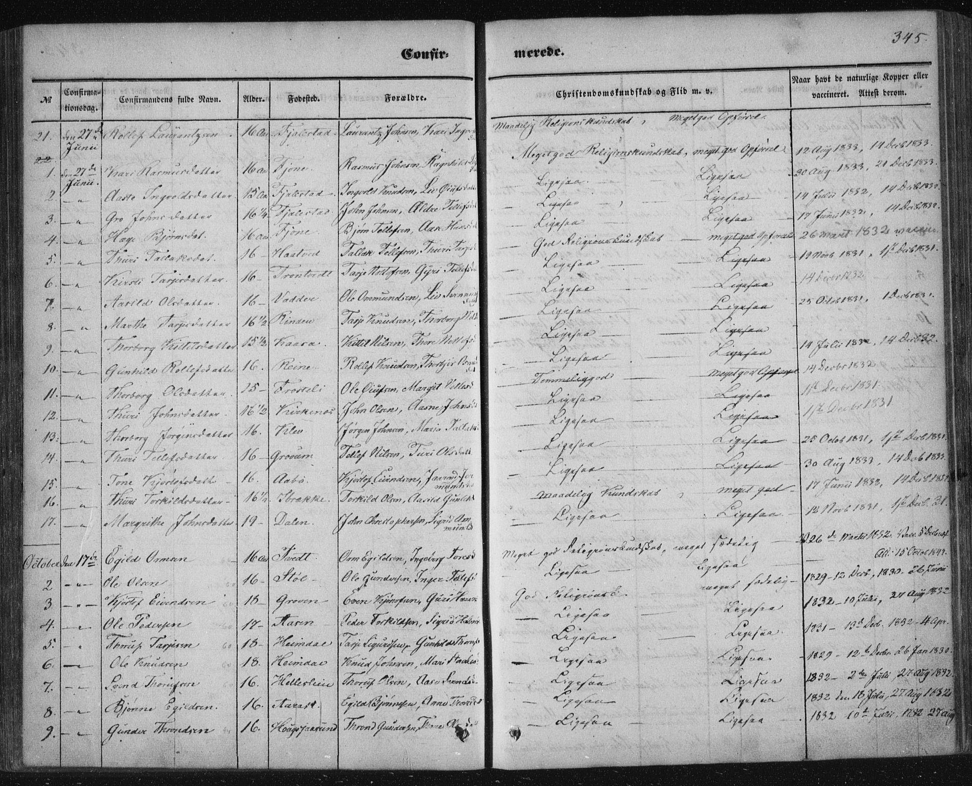 Nissedal kirkebøker, AV/SAKO-A-288/F/Fa/L0003: Parish register (official) no. I 3, 1846-1870, p. 344-345