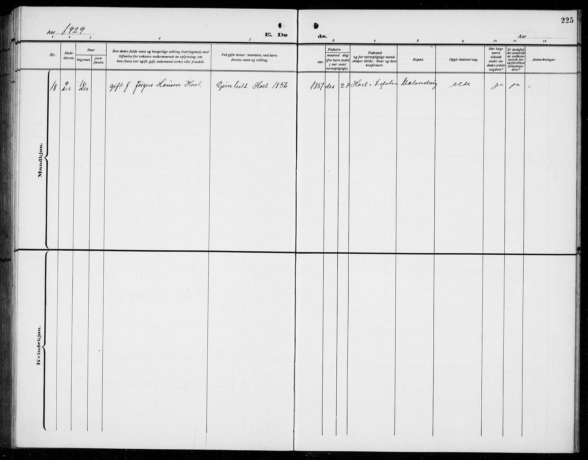 Finnås sokneprestembete, AV/SAB-A-99925/H/Ha/Hab/Habb/L0006: Parish register (copy) no. B 6, 1920-1936, p. 225