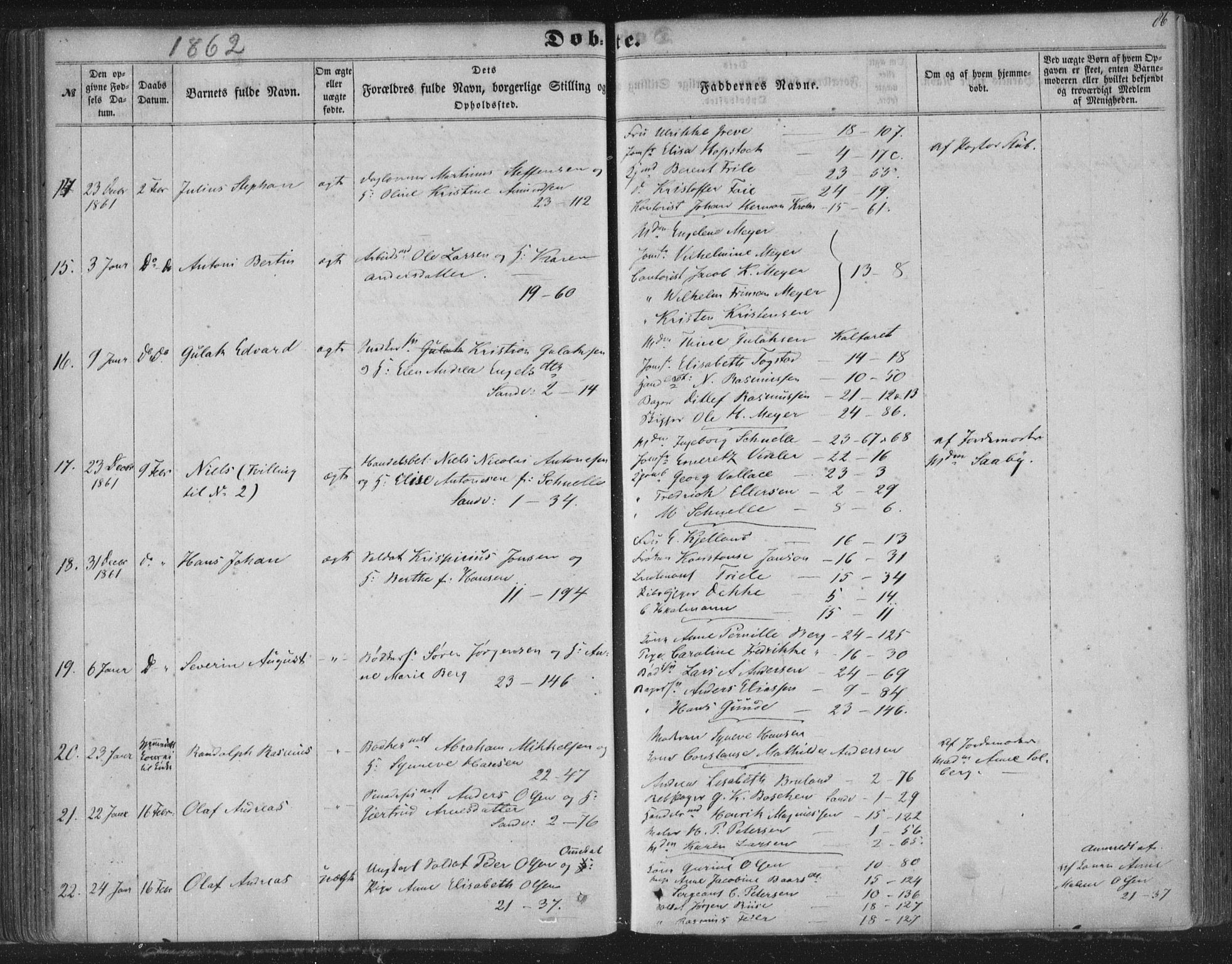 Korskirken sokneprestembete, AV/SAB-A-76101/H/Haa/L0018: Parish register (official) no. B 4, 1857-1866, p. 86