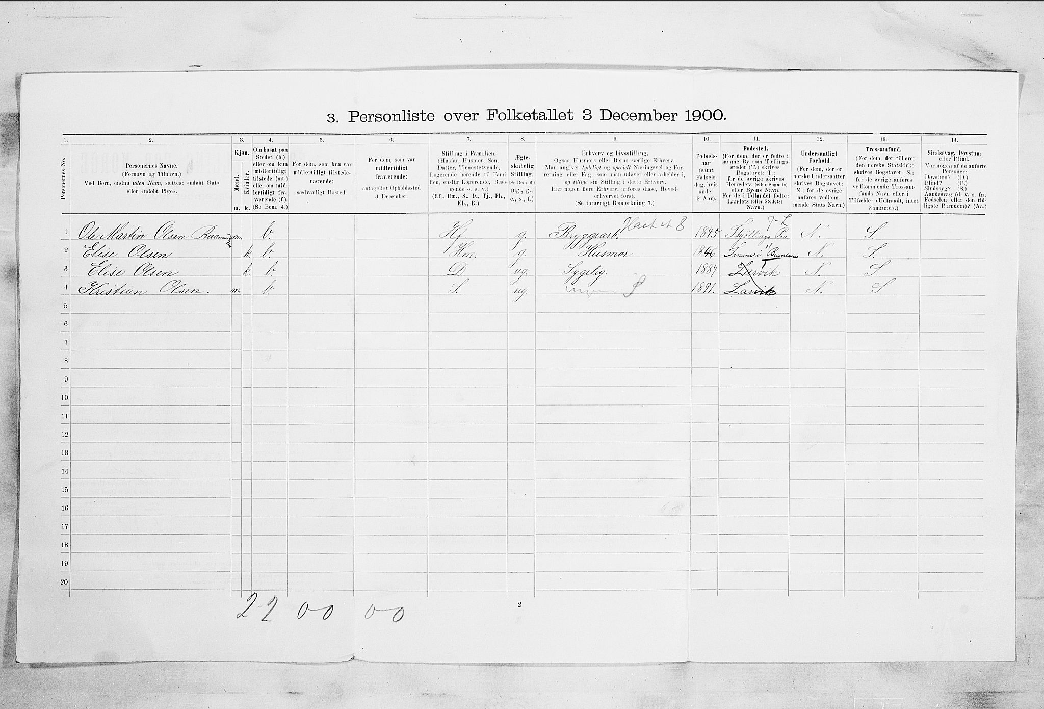 RA, 1900 census for Larvik, 1900, p. 4467