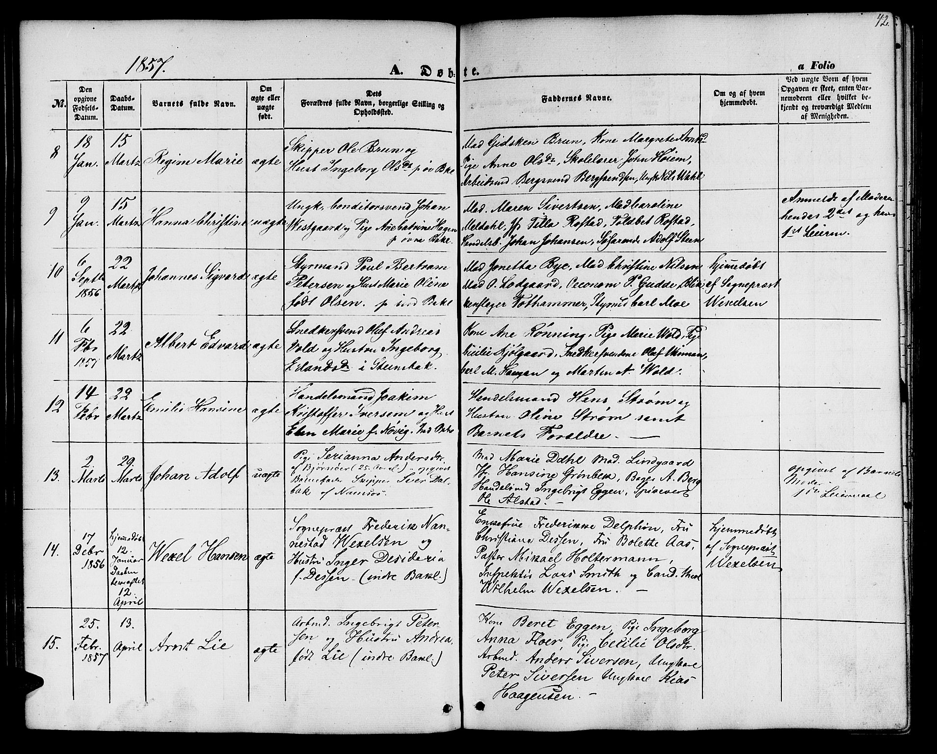 Ministerialprotokoller, klokkerbøker og fødselsregistre - Sør-Trøndelag, SAT/A-1456/604/L0184: Parish register (official) no. 604A05, 1851-1860, p. 42