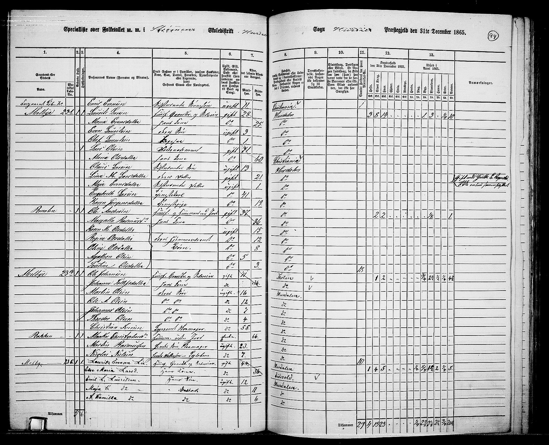 RA, 1865 census for Hurdal, 1865, p. 79