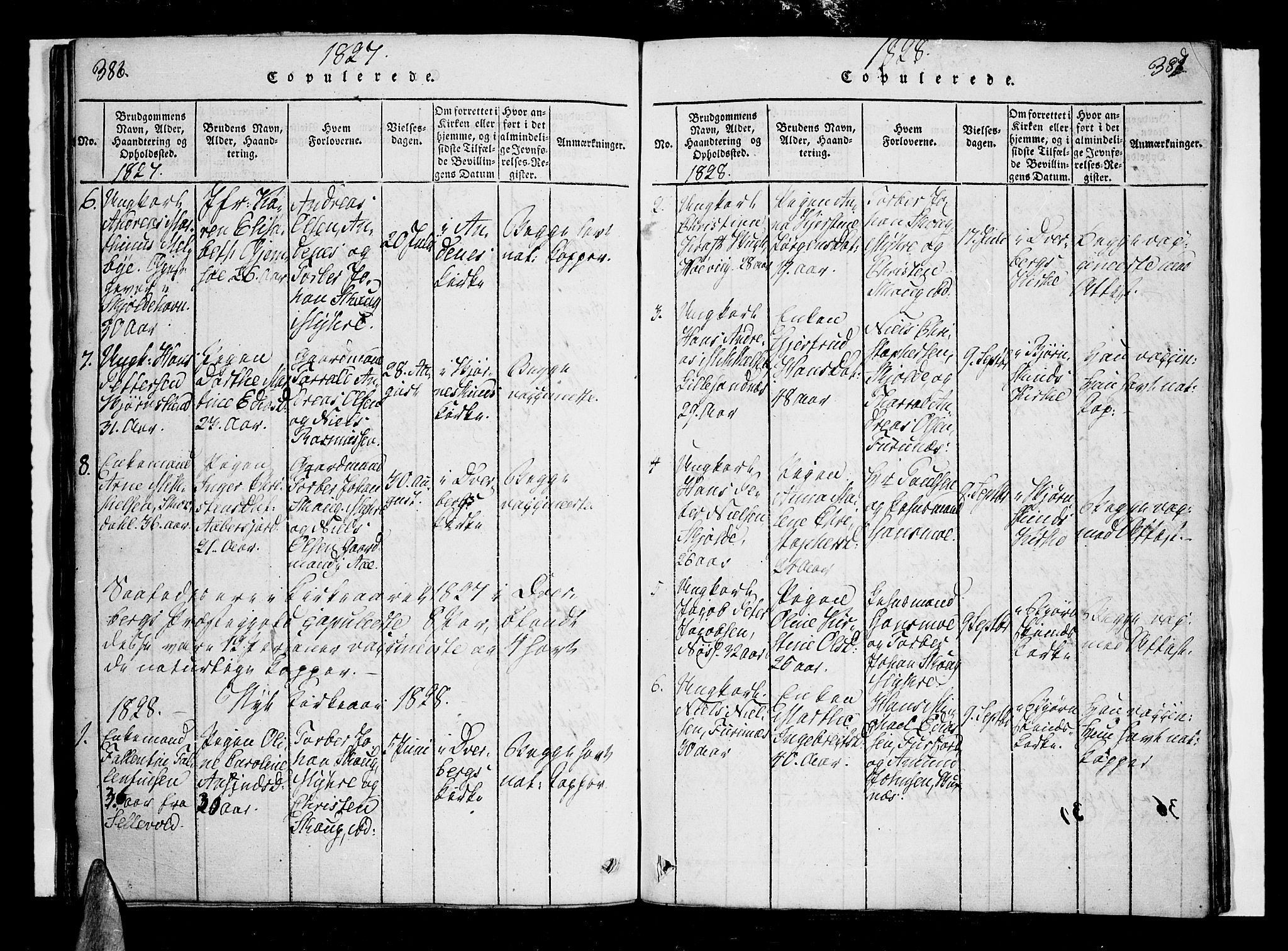 Ministerialprotokoller, klokkerbøker og fødselsregistre - Nordland, SAT/A-1459/897/L1395: Parish register (official) no. 897A03, 1820-1841, p. 386-387