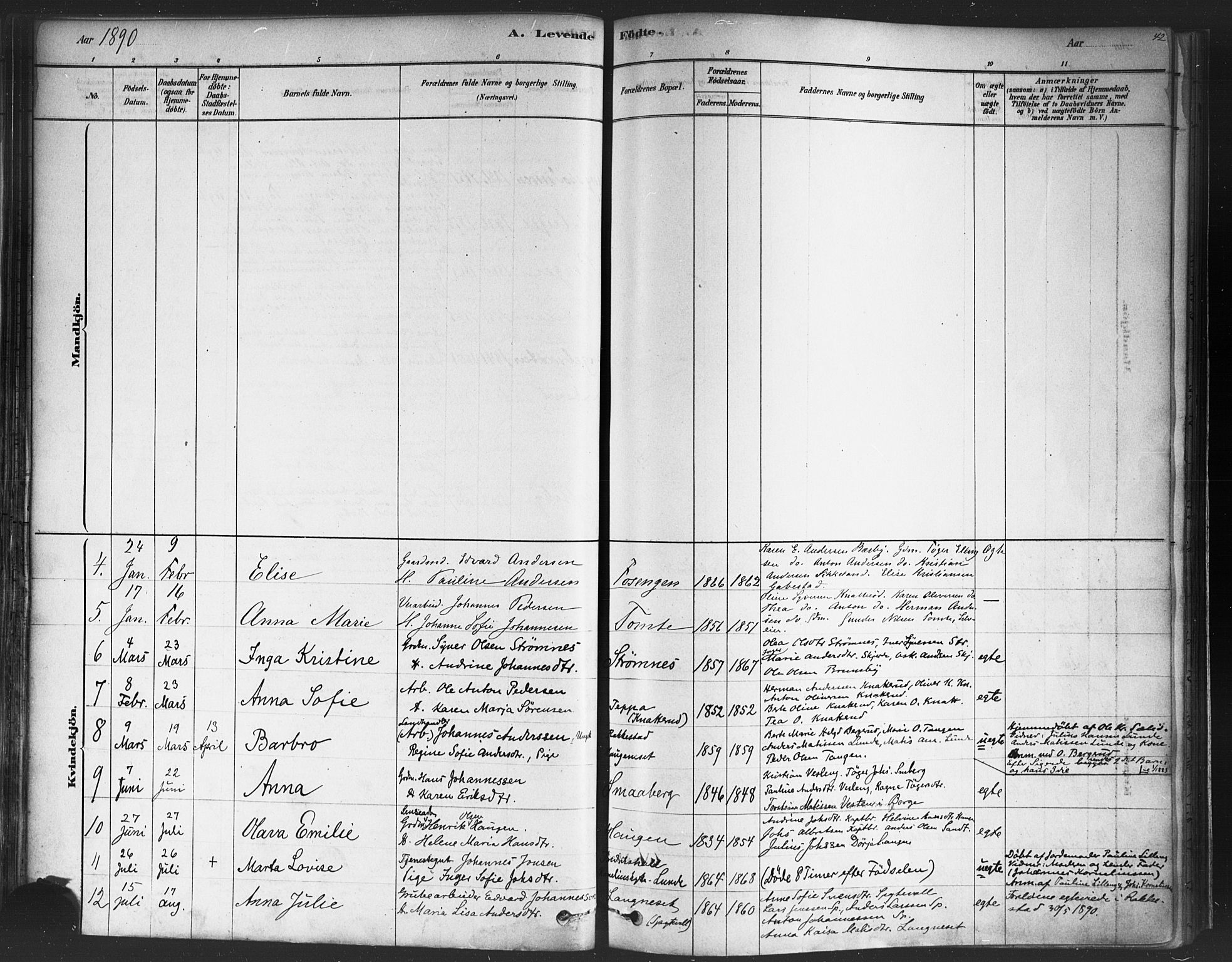 Varteig prestekontor Kirkebøker, SAO/A-10447a/F/Fa/L0002: Parish register (official) no. 2, 1878-1899, p. 42