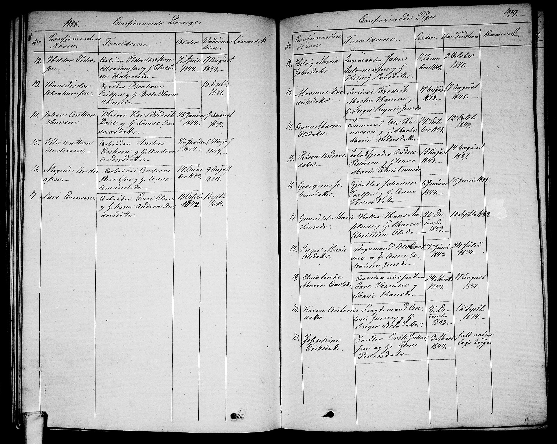 Larvik kirkebøker, SAKO/A-352/G/Ga/L0003b: Parish register (copy) no. I 3B, 1830-1870, p. 439