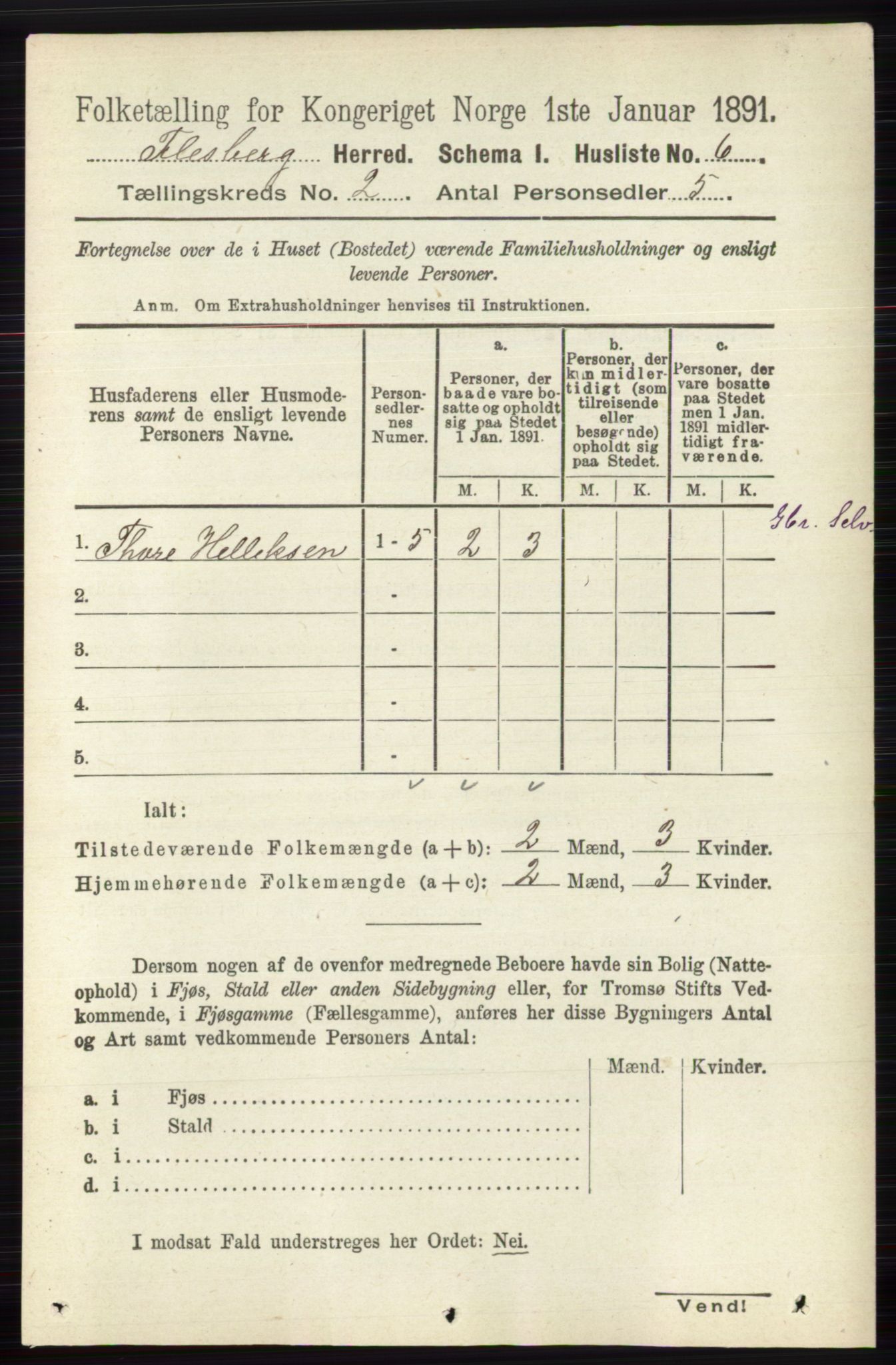 RA, 1891 census for 0631 Flesberg, 1891, p. 221