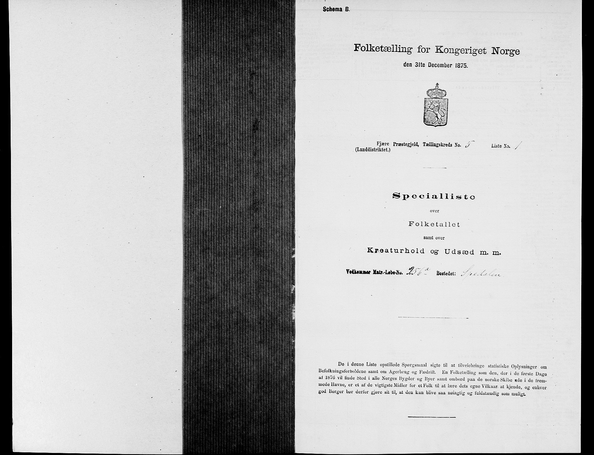 SAK, 1875 census for 0923L Fjære/Fjære, 1875, p. 1139