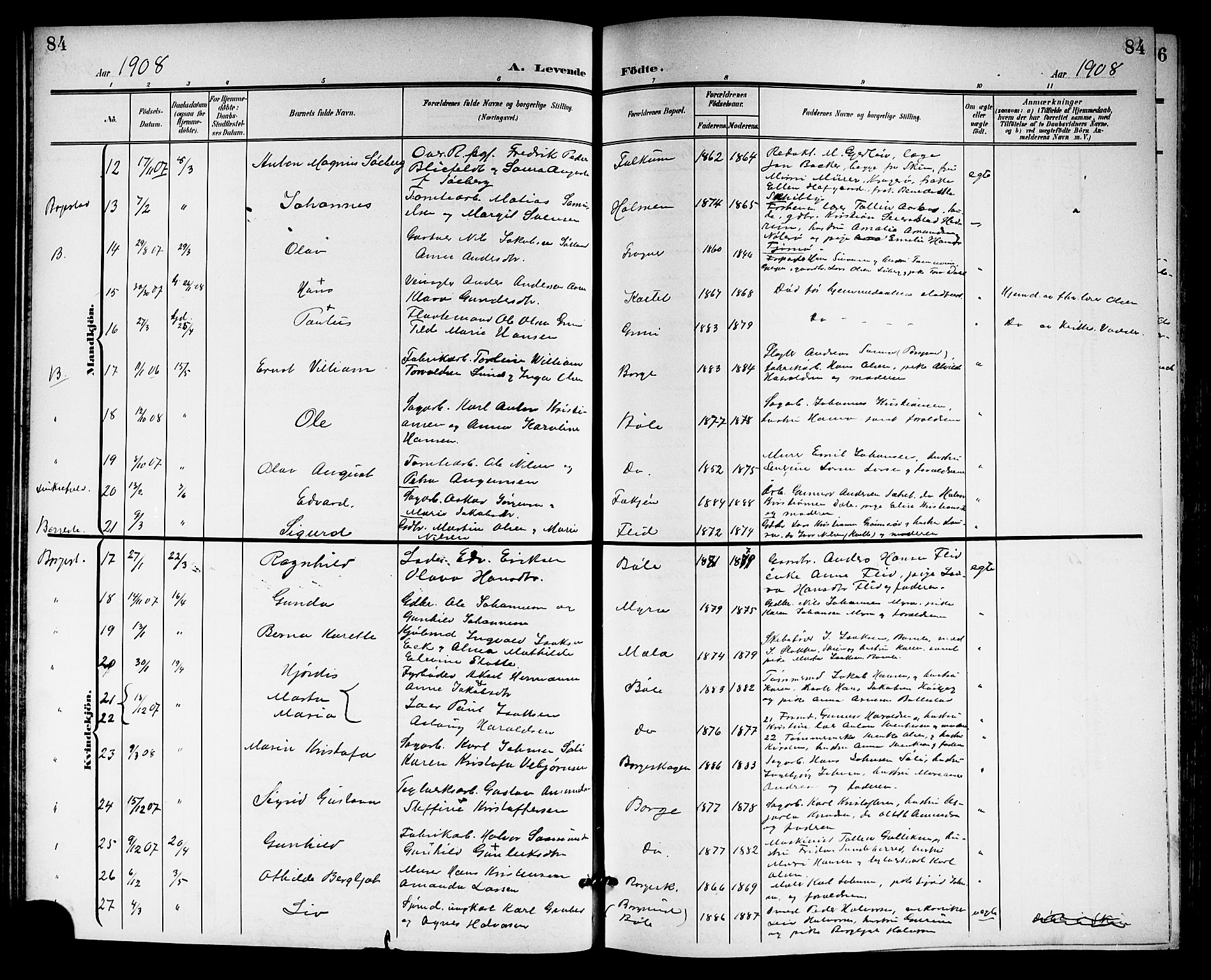 Gjerpen kirkebøker, SAKO/A-265/G/Ga/L0003: Parish register (copy) no. I 3, 1901-1919, p. 84