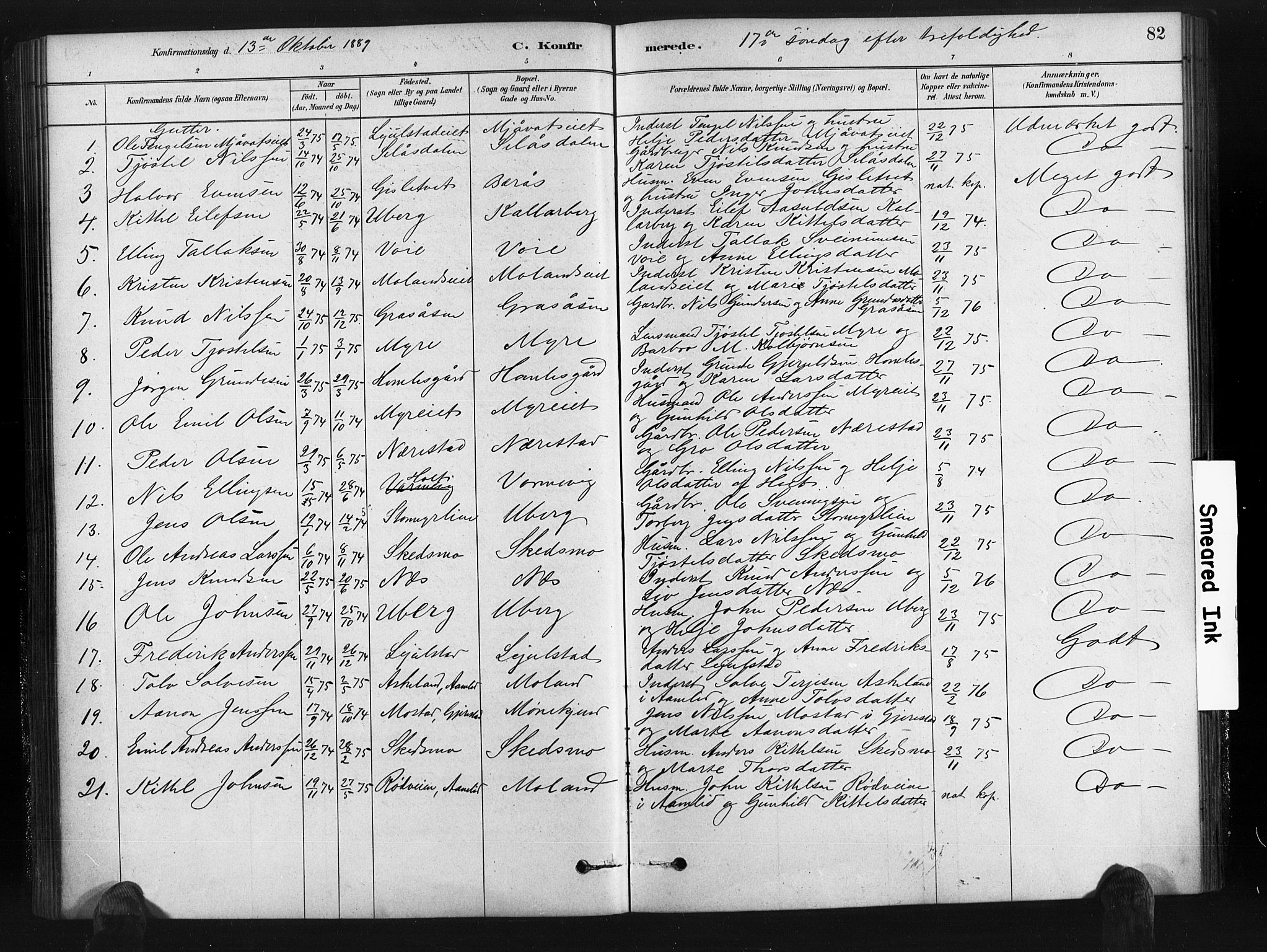 Gjerstad sokneprestkontor, SAK/1111-0014/F/Fa/Fab/L0004: Parish register (official) no. A 4, 1879-1890, p. 82