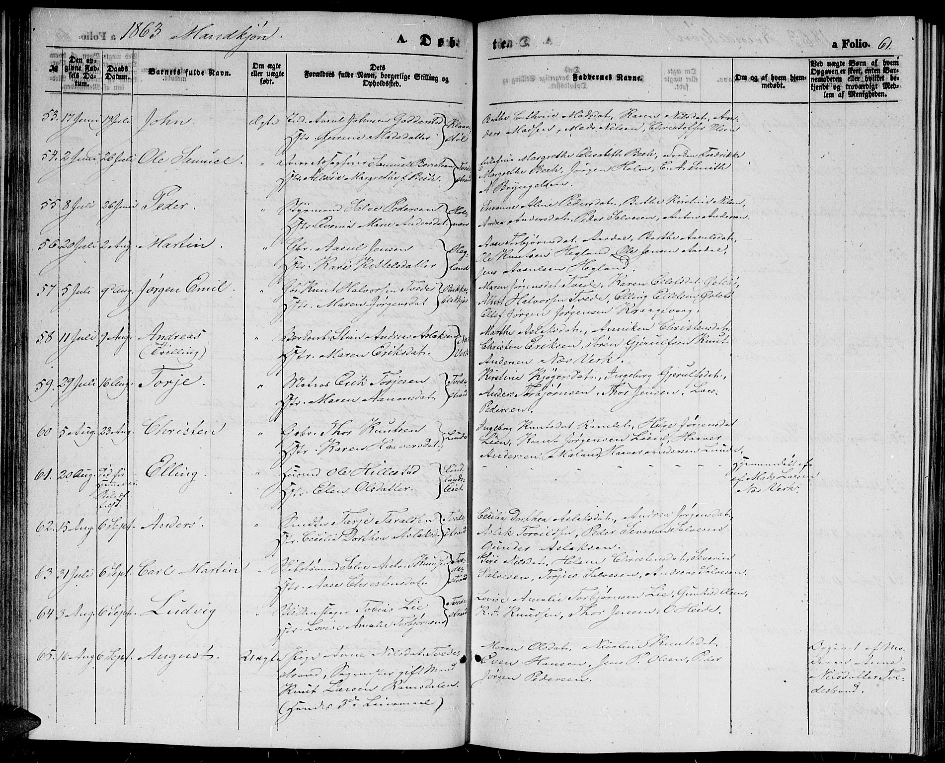 Holt sokneprestkontor, AV/SAK-1111-0021/F/Fb/L0008: Parish register (copy) no. B 8, 1858-1871, p. 61