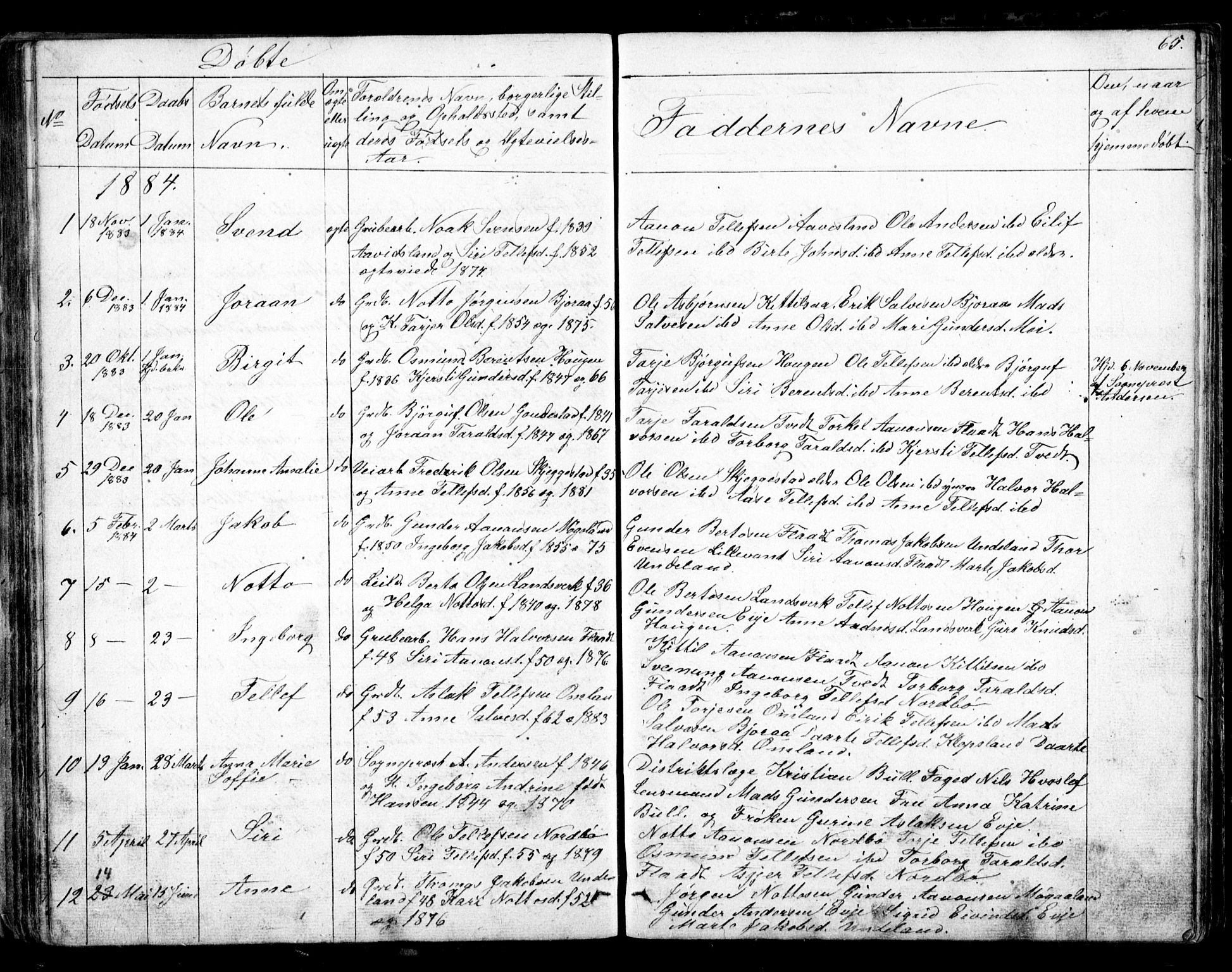 Evje sokneprestkontor, AV/SAK-1111-0008/F/Fb/Fba/L0002: Parish register (copy) no. B 2, 1849-1896, p. 65