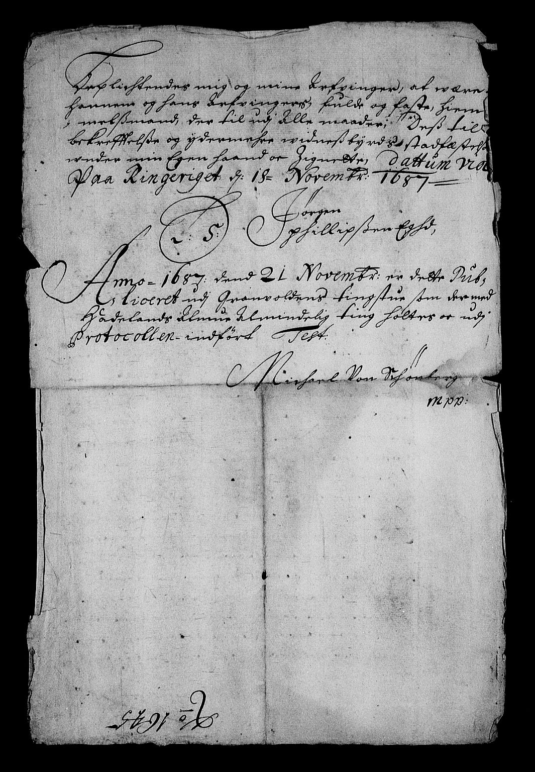 Stattholderembetet 1572-1771, RA/EA-2870/Af/L0002: Avskrifter av vedlegg til originale supplikker, nummerert i samsvar med supplikkbøkene, 1687-1689, p. 161