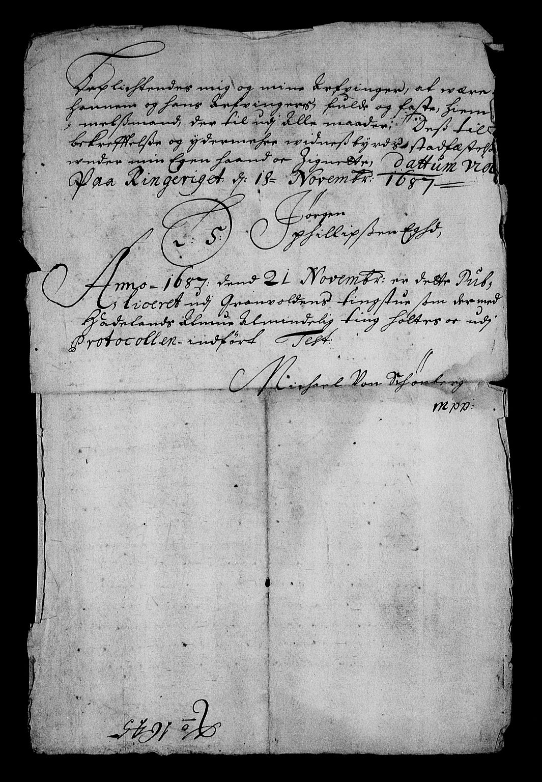 Stattholderembetet 1572-1771, AV/RA-EA-2870/Af/L0002: Avskrifter av vedlegg til originale supplikker, nummerert i samsvar med supplikkbøkene, 1687-1689, p. 161