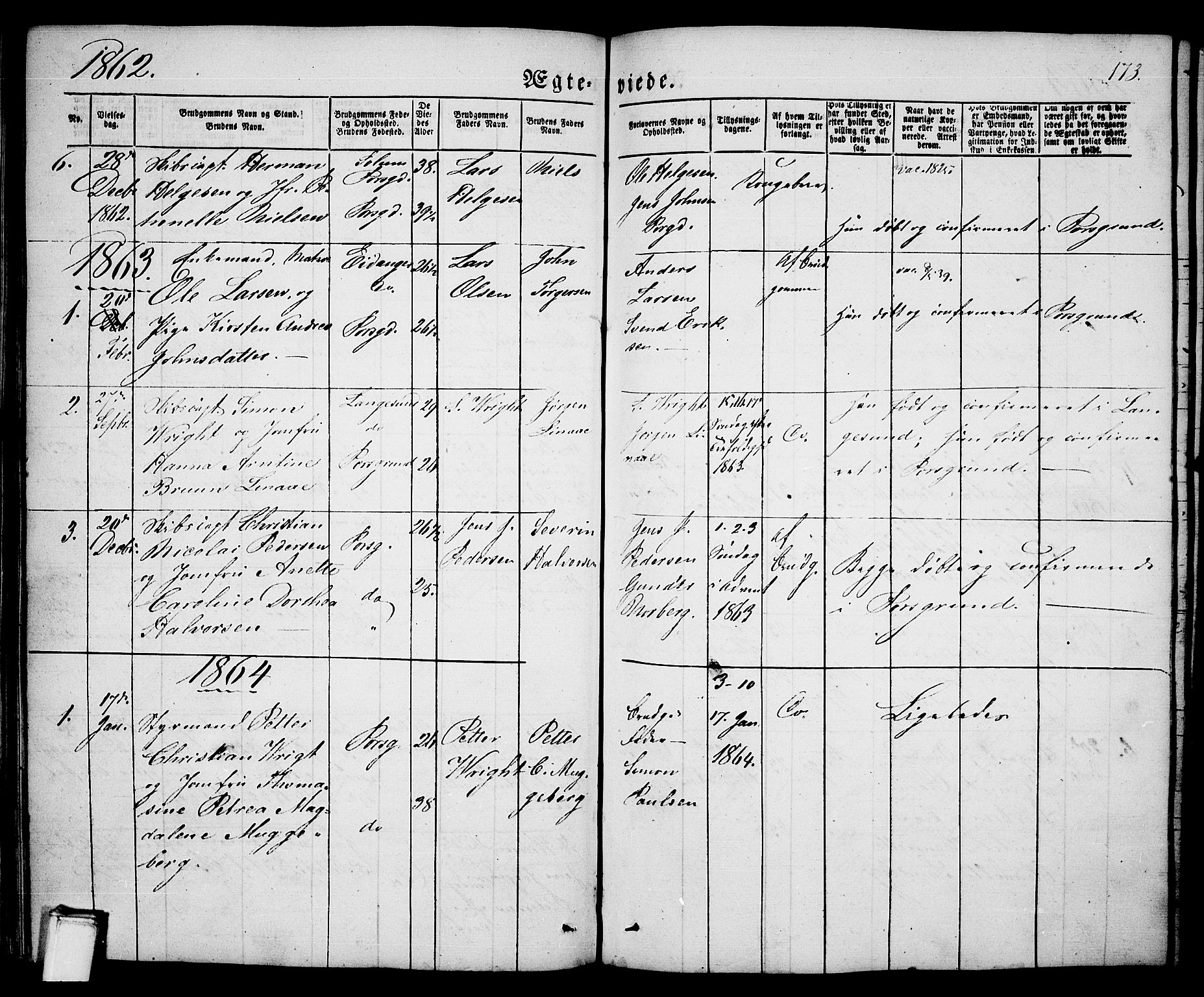 Porsgrunn kirkebøker , SAKO/A-104/G/Ga/L0002: Parish register (copy) no. I 2, 1847-1877, p. 173