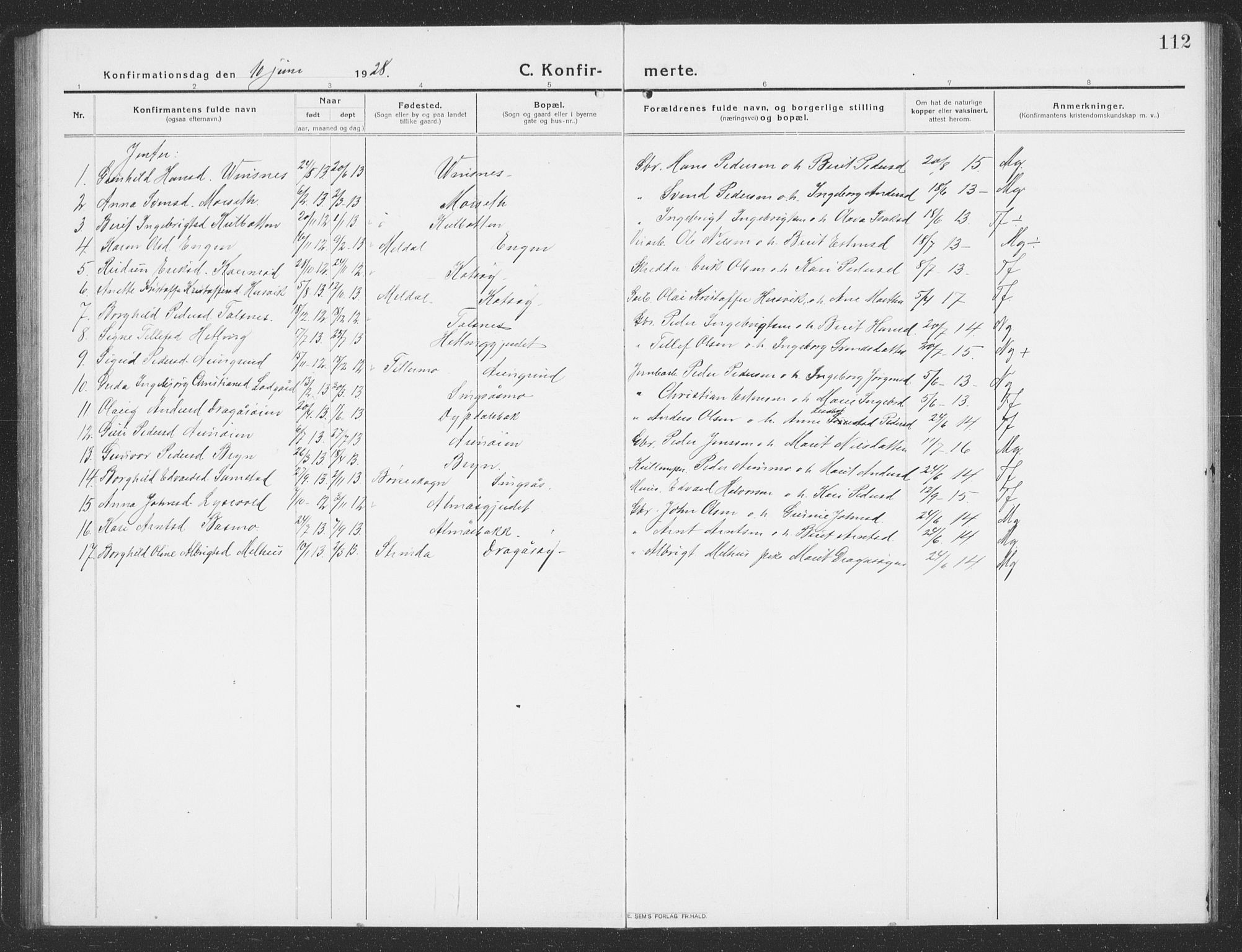 Ministerialprotokoller, klokkerbøker og fødselsregistre - Sør-Trøndelag, SAT/A-1456/688/L1030: Parish register (copy) no. 688C05, 1916-1939, p. 112