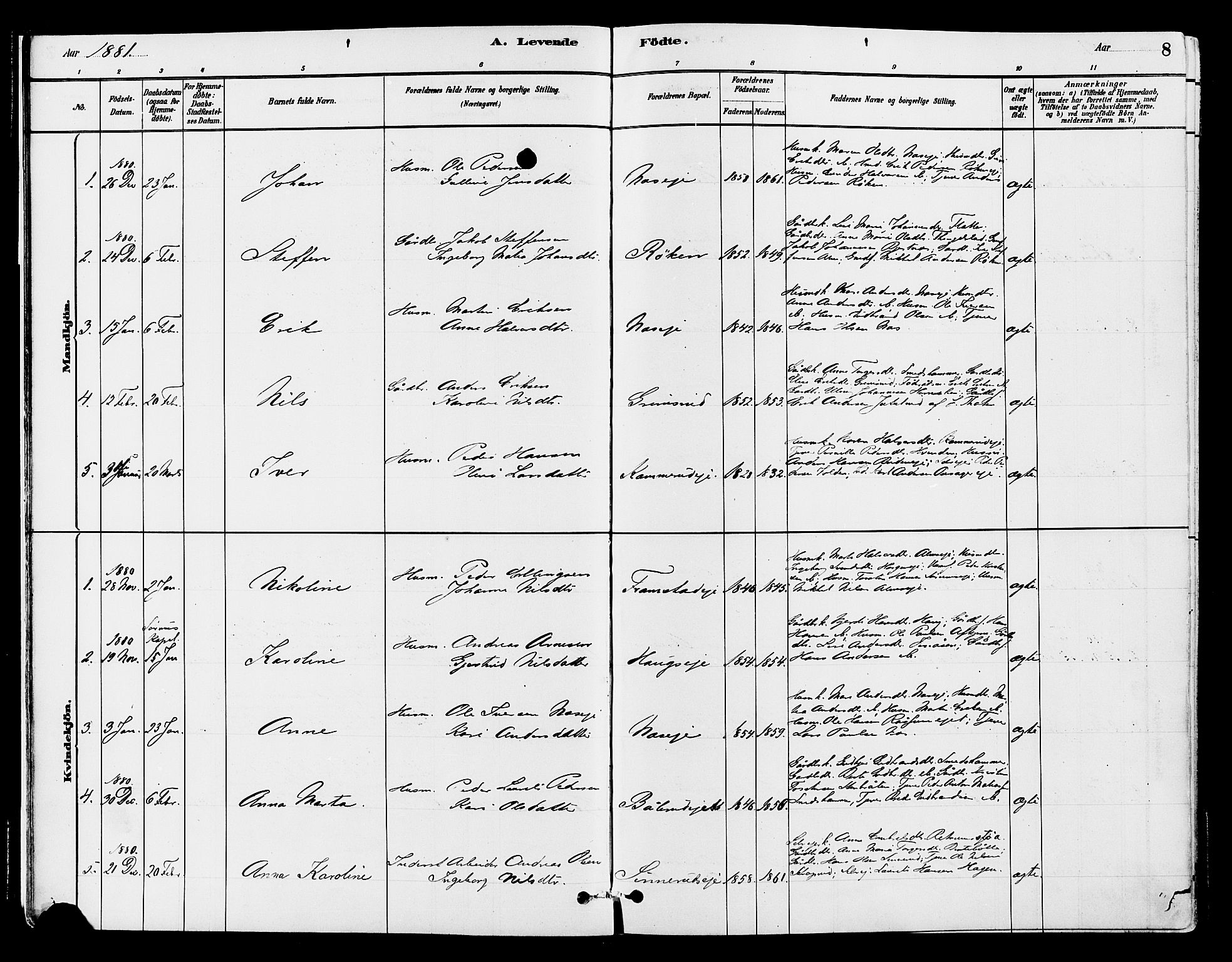 Gran prestekontor, SAH/PREST-112/H/Ha/Haa/L0015: Parish register (official) no. 15, 1880-1888, p. 8