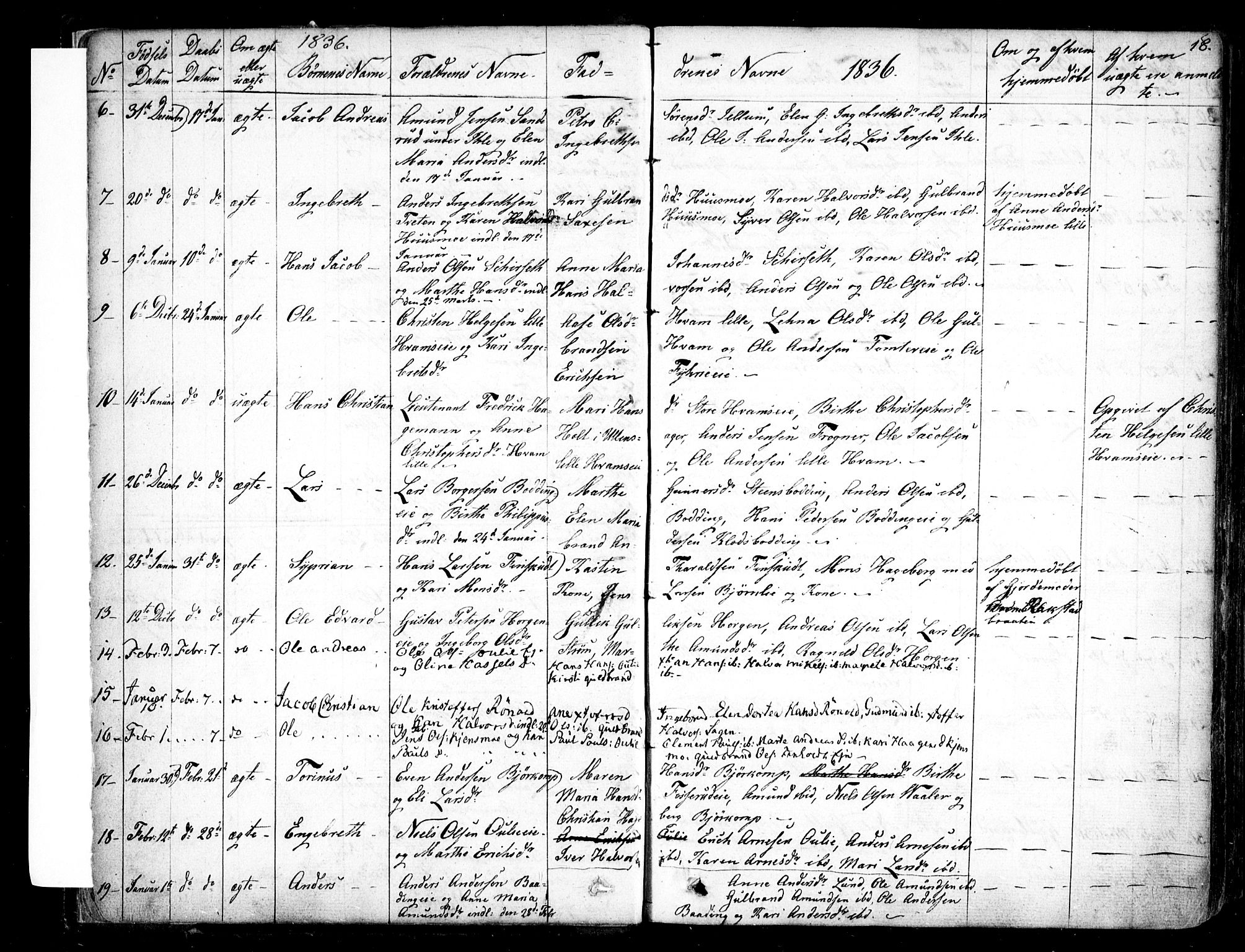 Nes prestekontor Kirkebøker, AV/SAO-A-10410/F/Fa/L0006: Parish register (official) no. I 6, 1833-1845, p. 18