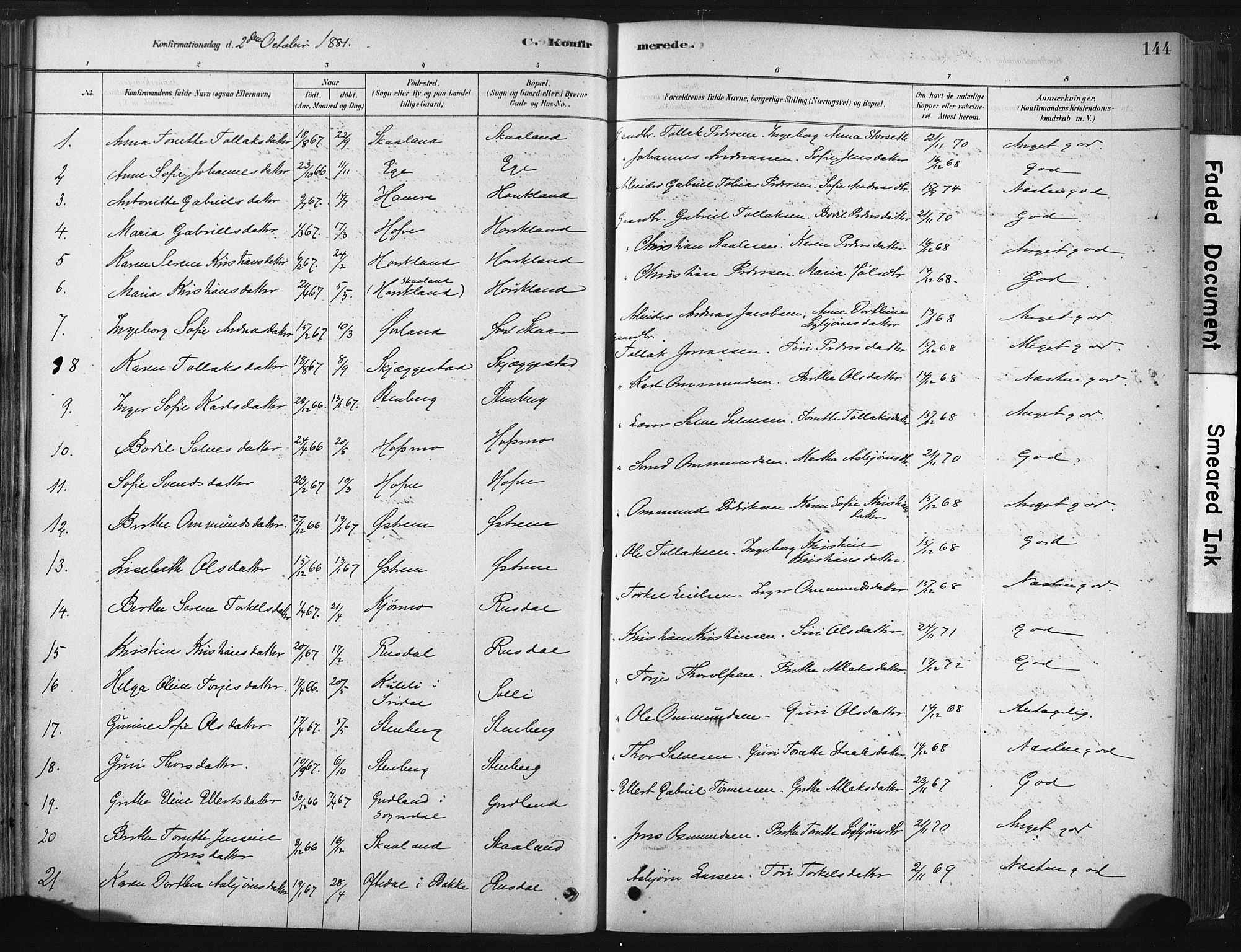 Lund sokneprestkontor, SAST/A-101809/S06/L0011: Parish register (official) no. A 10, 1877-1904, p. 144