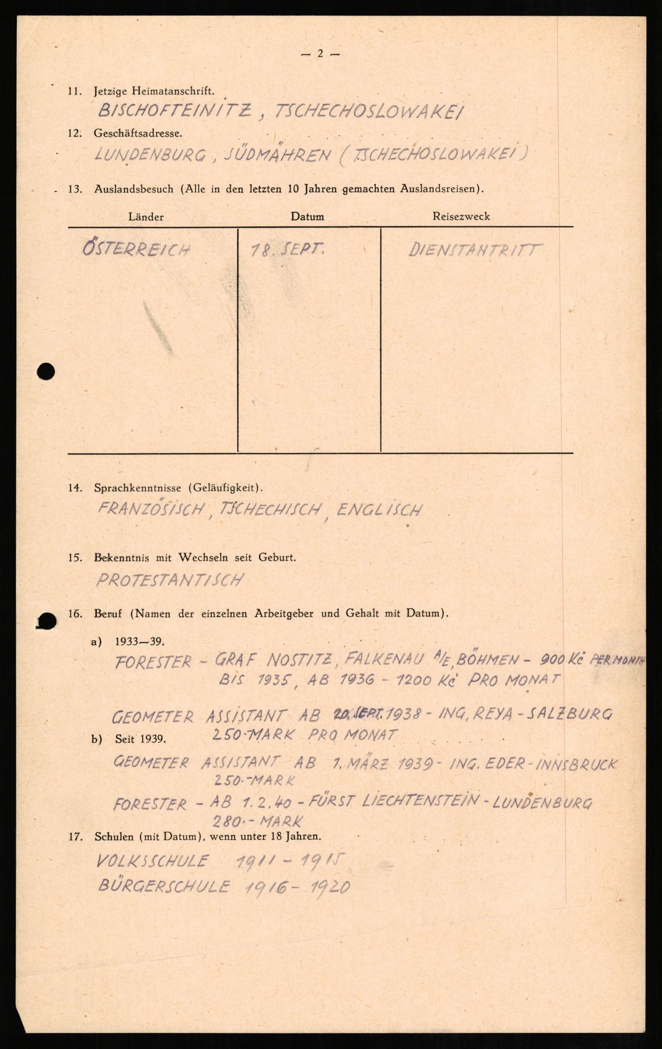 Forsvaret, Forsvarets overkommando II, RA/RAFA-3915/D/Db/L0011: CI Questionaires. Tyske okkupasjonsstyrker i Norge. Tyskere., 1945-1946, p. 135