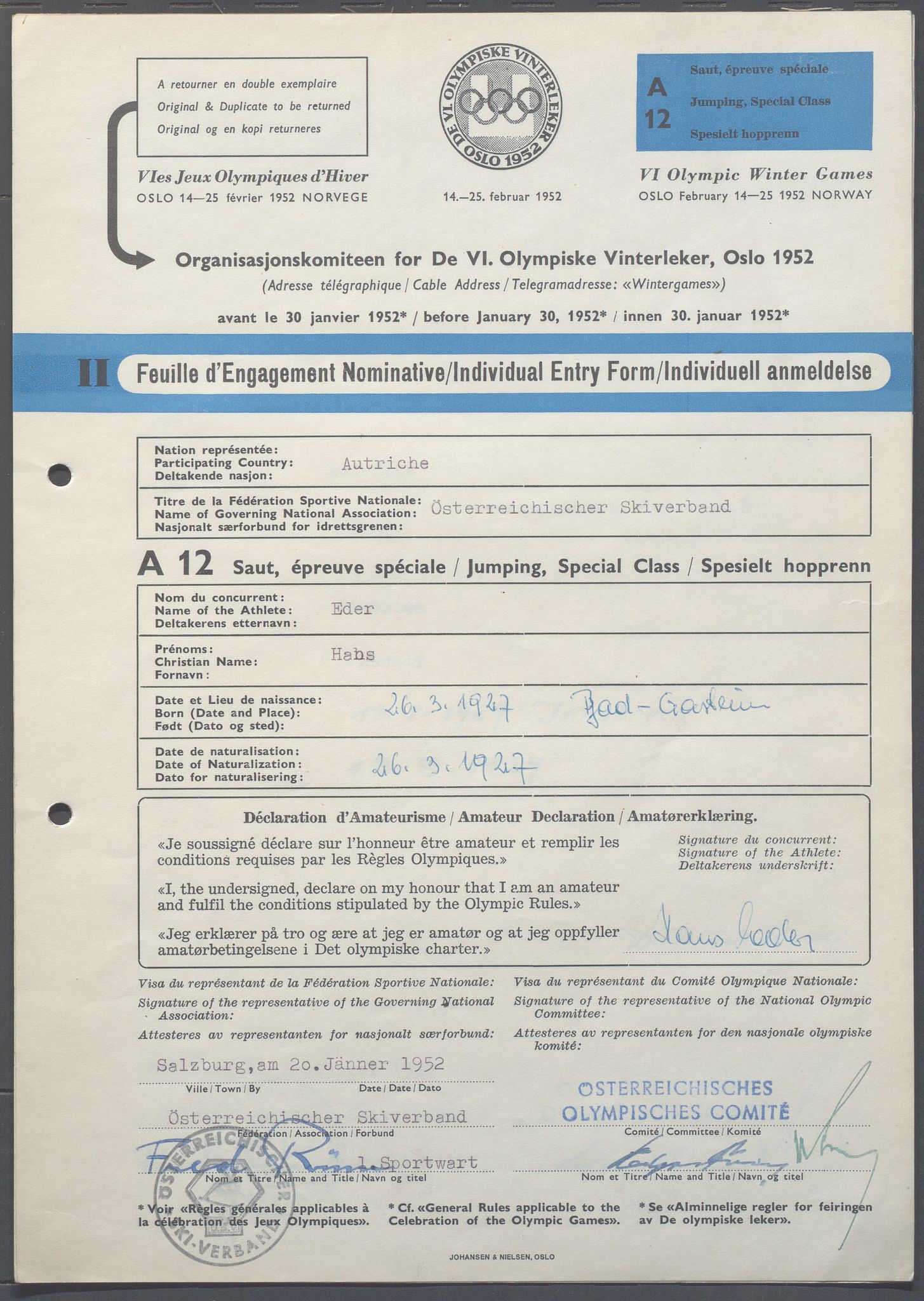 Organisasjonskomiteen for de VI. olympiske vinterleker, OBA/A-20130/H/Ha, 1951-1952, p. 984