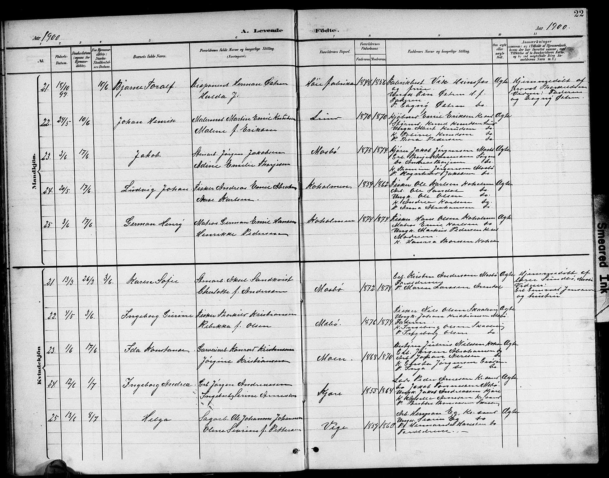 Oddernes sokneprestkontor, AV/SAK-1111-0033/F/Fb/Fba/L0009: Parish register (copy) no. B 9, 1899-1923, p. 22