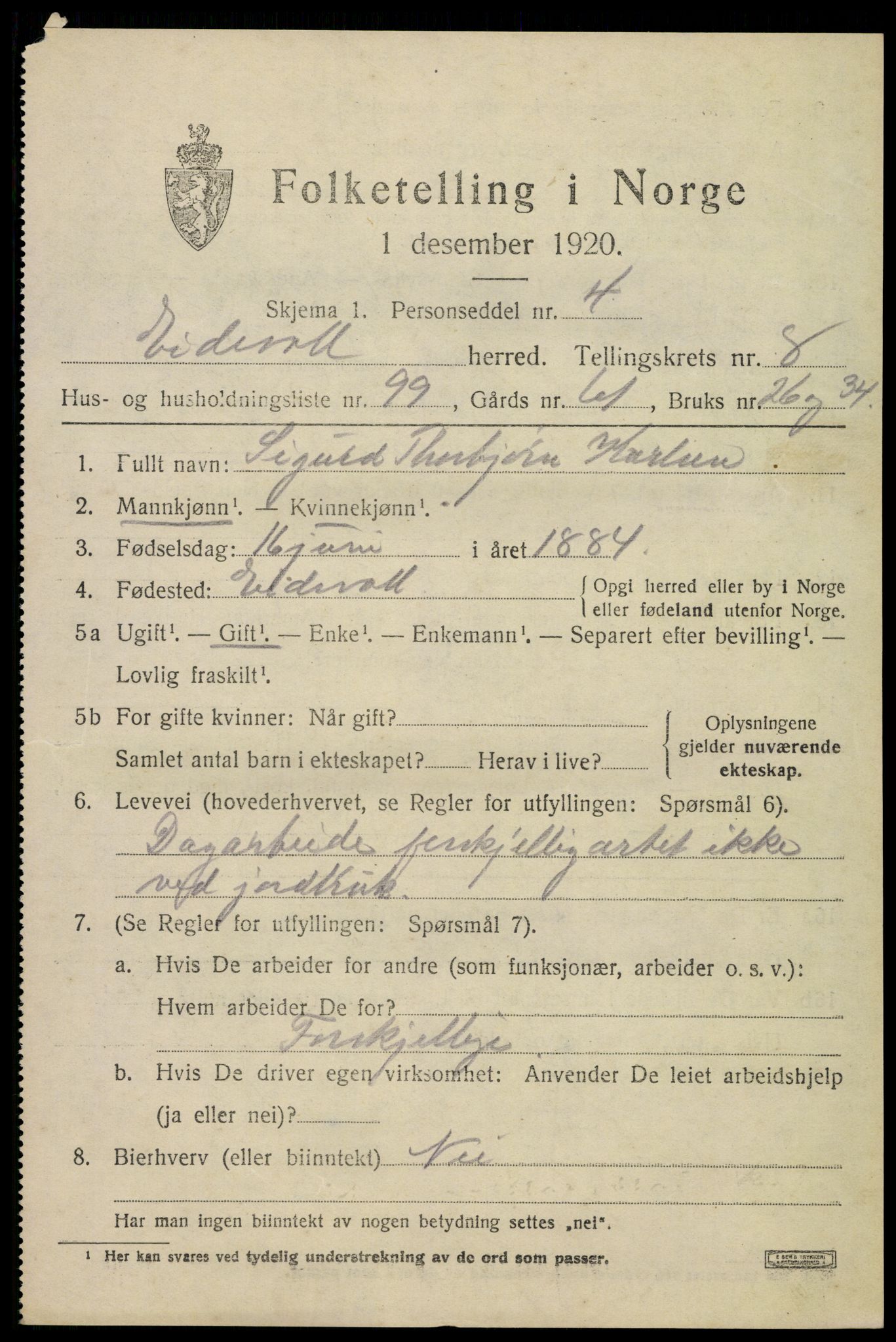 SAO, 1920 census for Eidsvoll, 1920, p. 14097