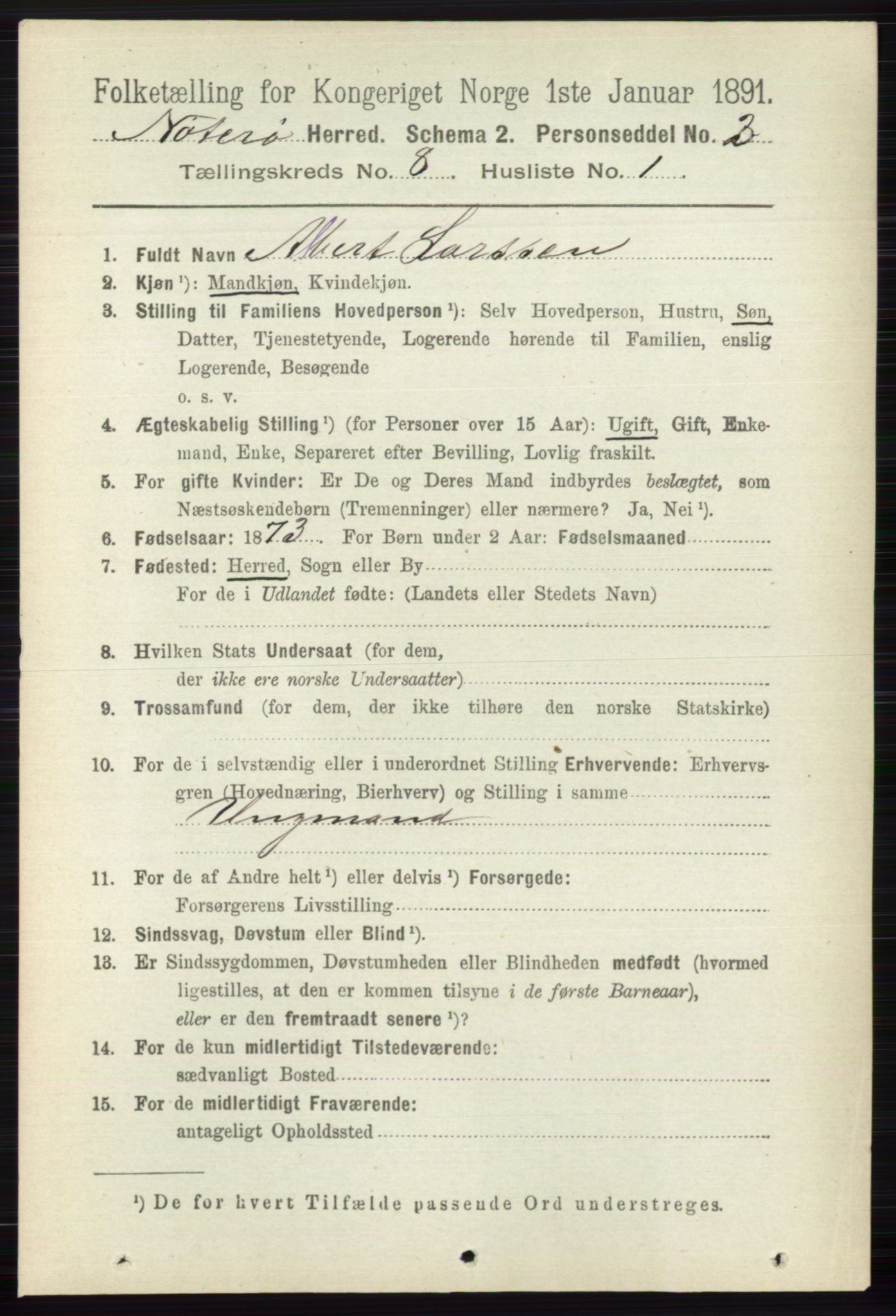 RA, 1891 census for 0722 Nøtterøy, 1891, p. 3856