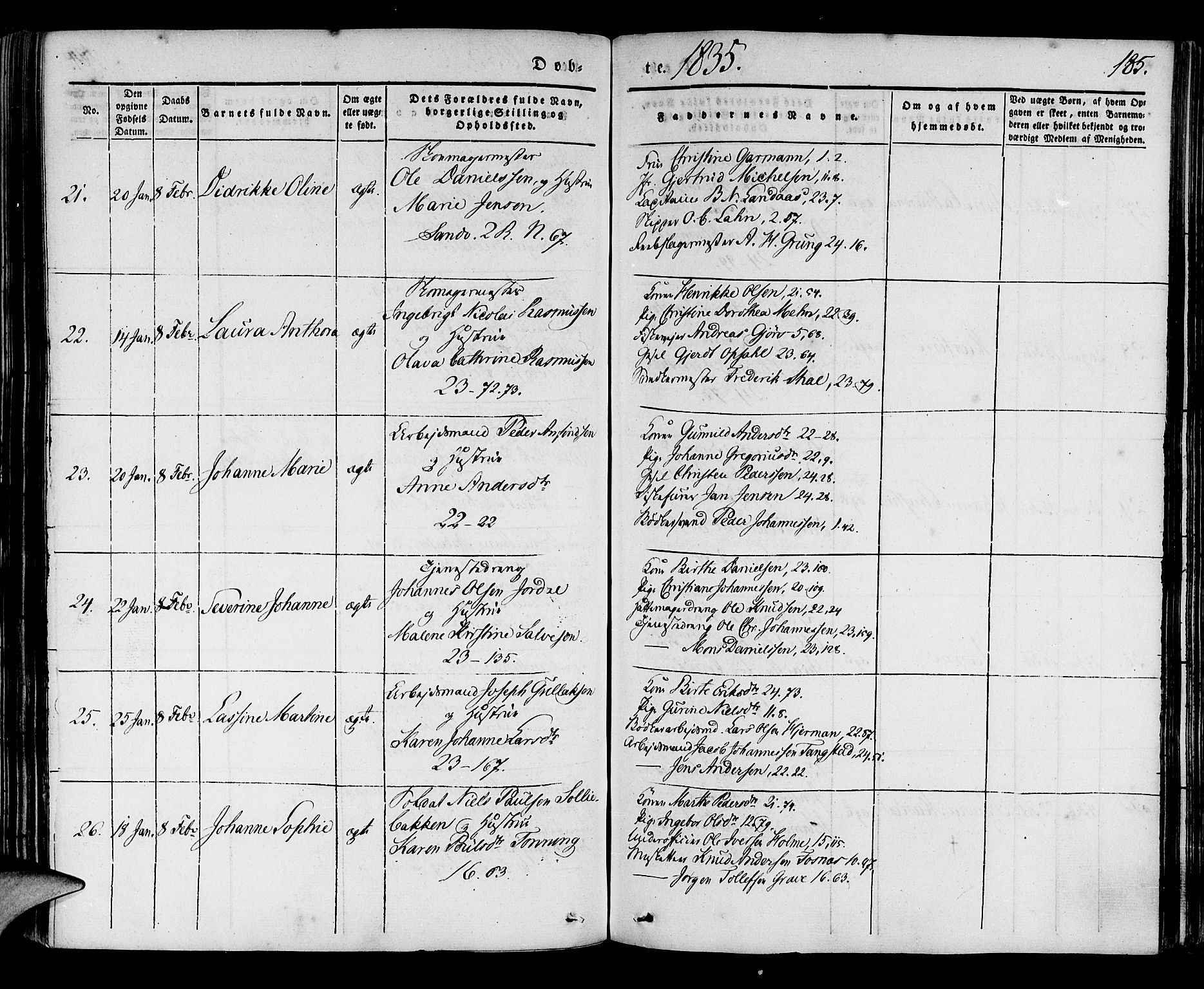 Korskirken sokneprestembete, AV/SAB-A-76101/H/Haa/L0015: Parish register (official) no. B 1, 1833-1841, p. 185