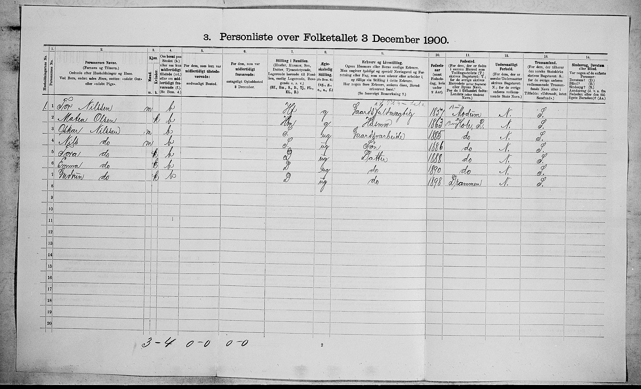 RA, 1900 census for Nedre Eiker, 1900, p. 1445