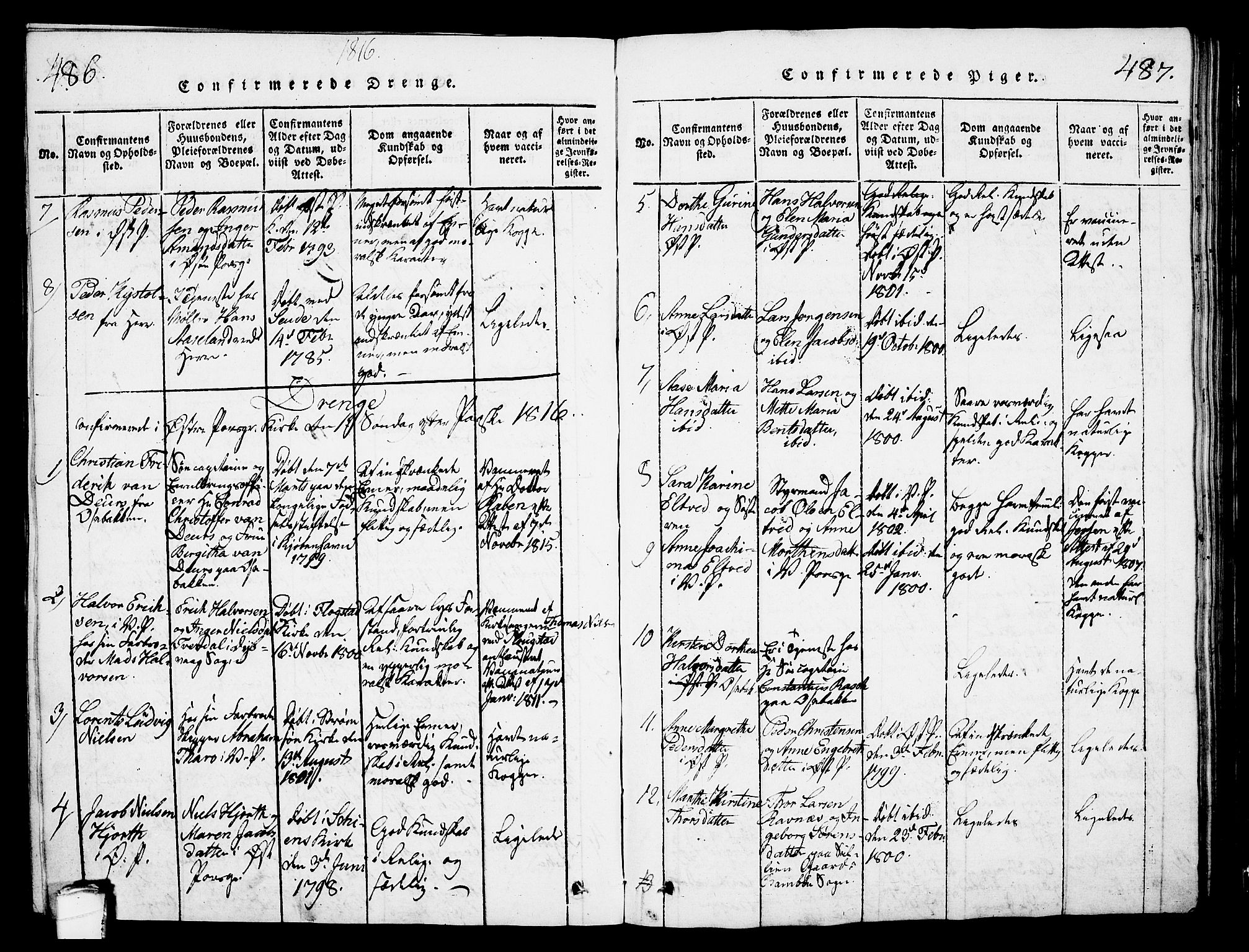 Porsgrunn kirkebøker , SAKO/A-104/G/Gb/L0001: Parish register (copy) no. II 1, 1817-1828, p. 486-487