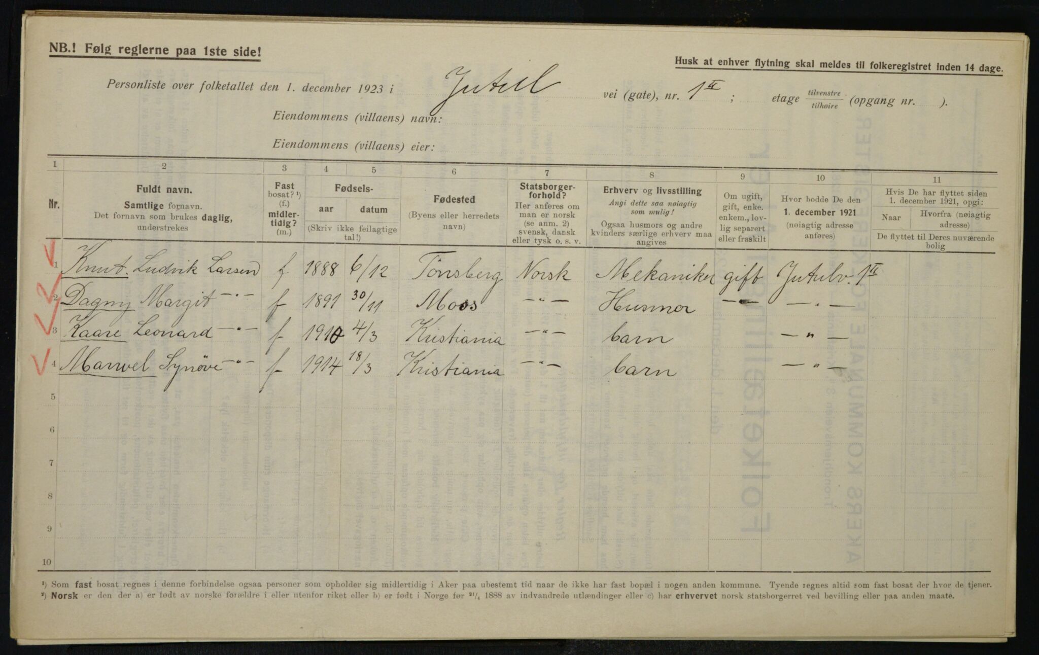 , Municipal Census 1923 for Aker, 1923, p. 21036