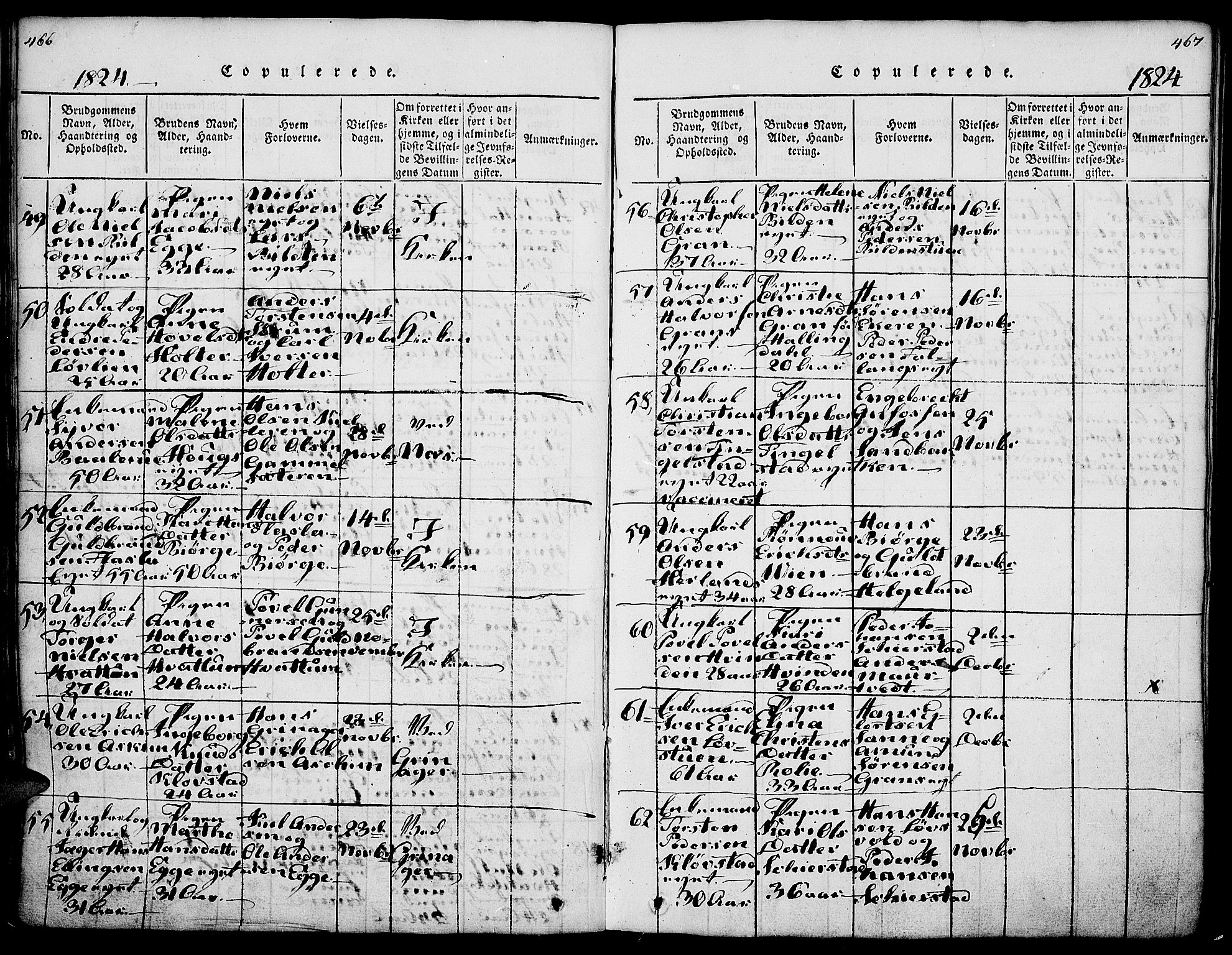 Gran prestekontor, AV/SAH-PREST-112/H/Ha/Haa/L0009: Parish register (official) no. 9, 1815-1824, p. 466-467