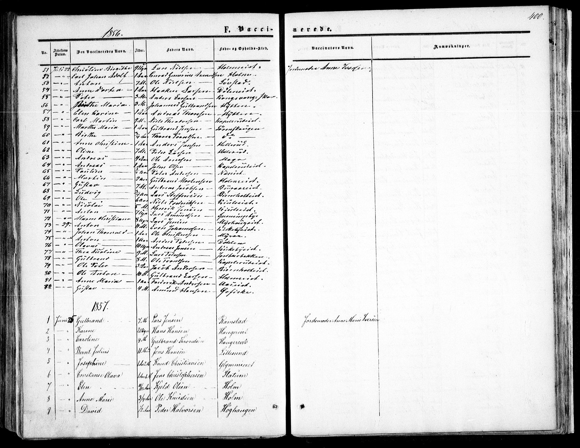 Nittedal prestekontor Kirkebøker, SAO/A-10365a/F/Fa/L0005: Parish register (official) no. I 5, 1850-1862, p. 400
