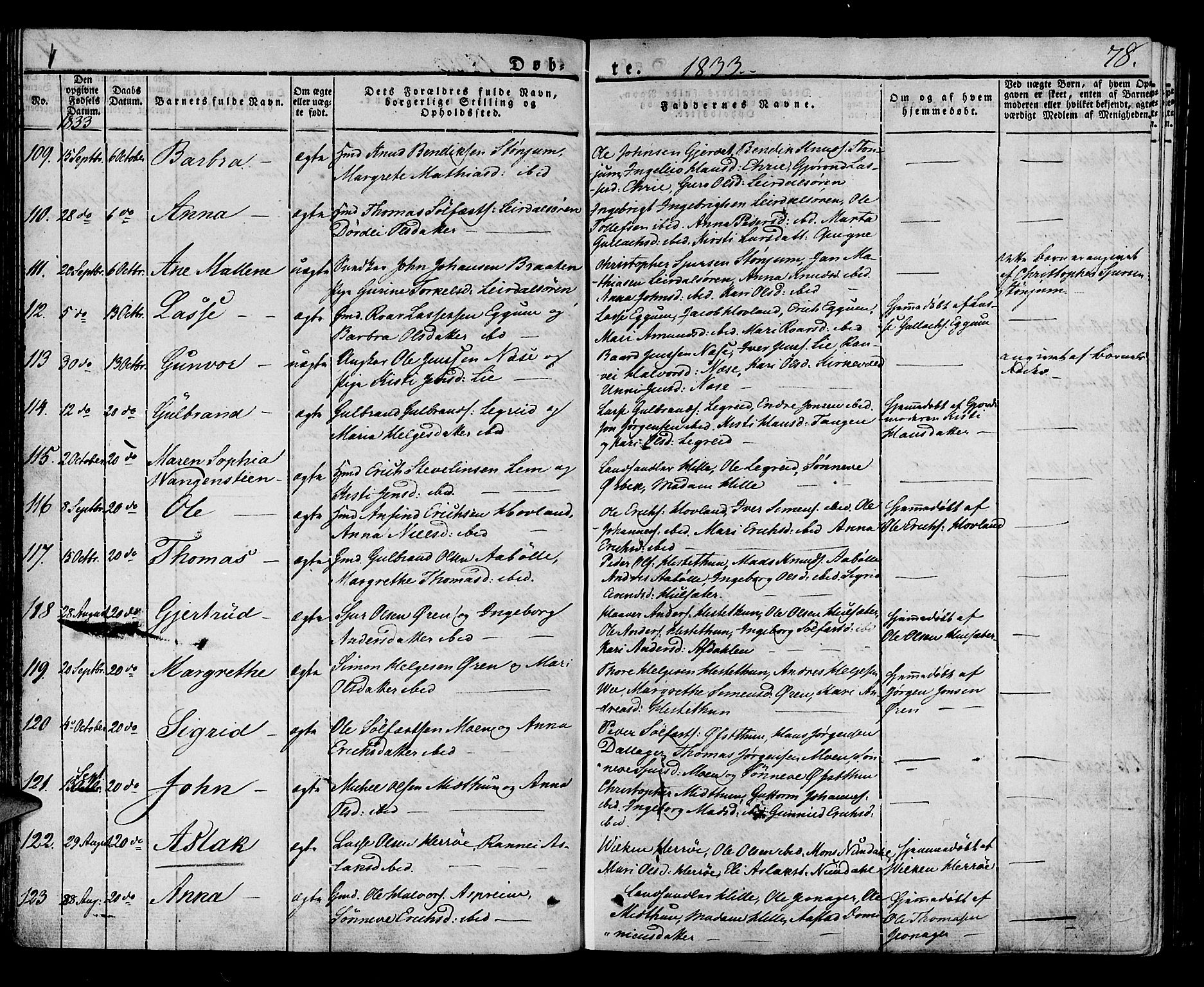 Lærdal sokneprestembete, SAB/A-81201: Parish register (official) no. A 5, 1822-1834, p. 78