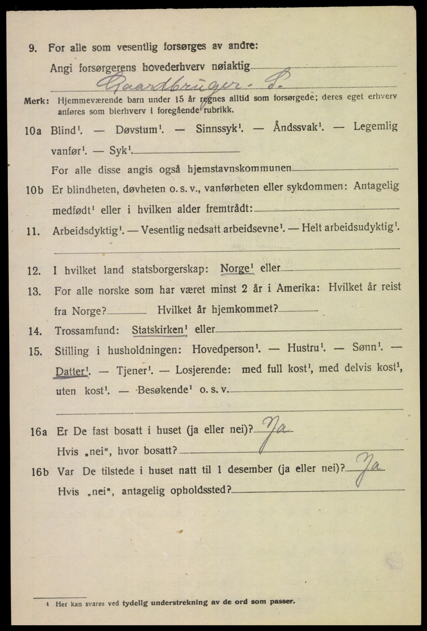 SAK, 1920 census for Fjotland, 1920, p. 1585