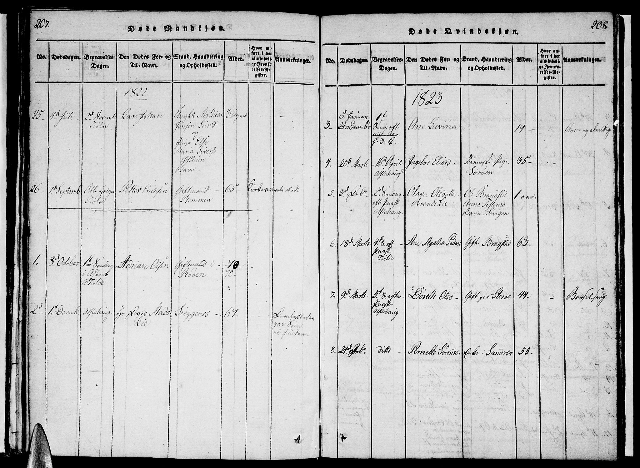 Ministerialprotokoller, klokkerbøker og fødselsregistre - Nordland, AV/SAT-A-1459/830/L0457: Parish register (copy) no. 830C01 /1, 1820-1842, p. 207-208