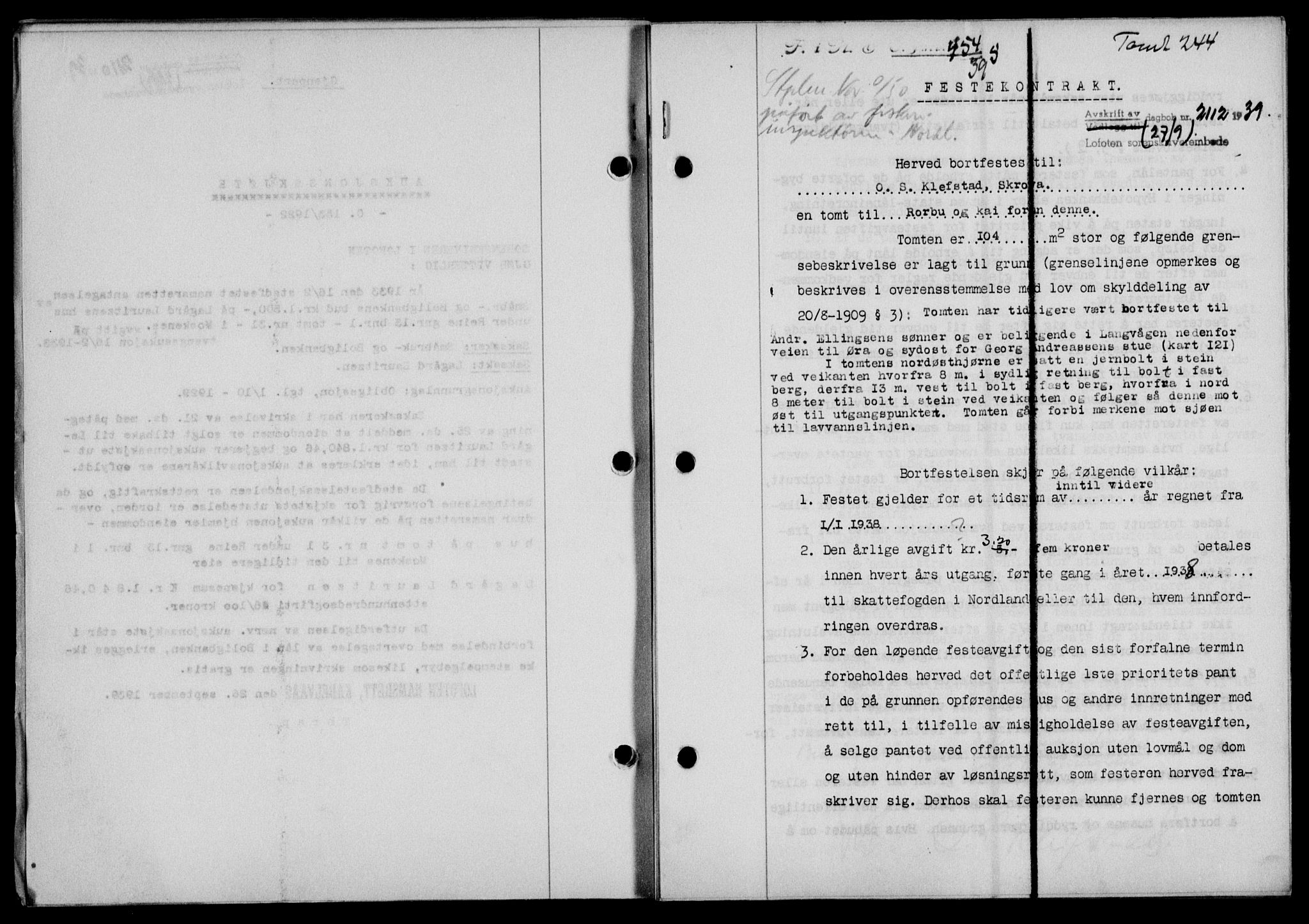 Lofoten sorenskriveri, SAT/A-0017/1/2/2C/L0006a: Mortgage book no. 6a, 1939-1939, Diary no: : 2112/1939