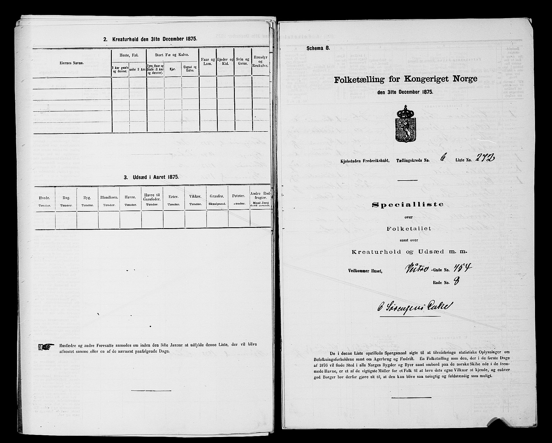 RA, 1875 census for 0101P Fredrikshald, 1875, p. 827