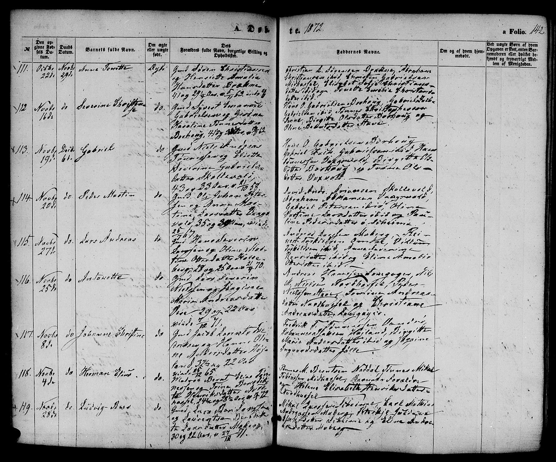 Lista sokneprestkontor, AV/SAK-1111-0027/F/Fb/L0003: Parish register (copy) no. B 3, 1862-1877, p. 142