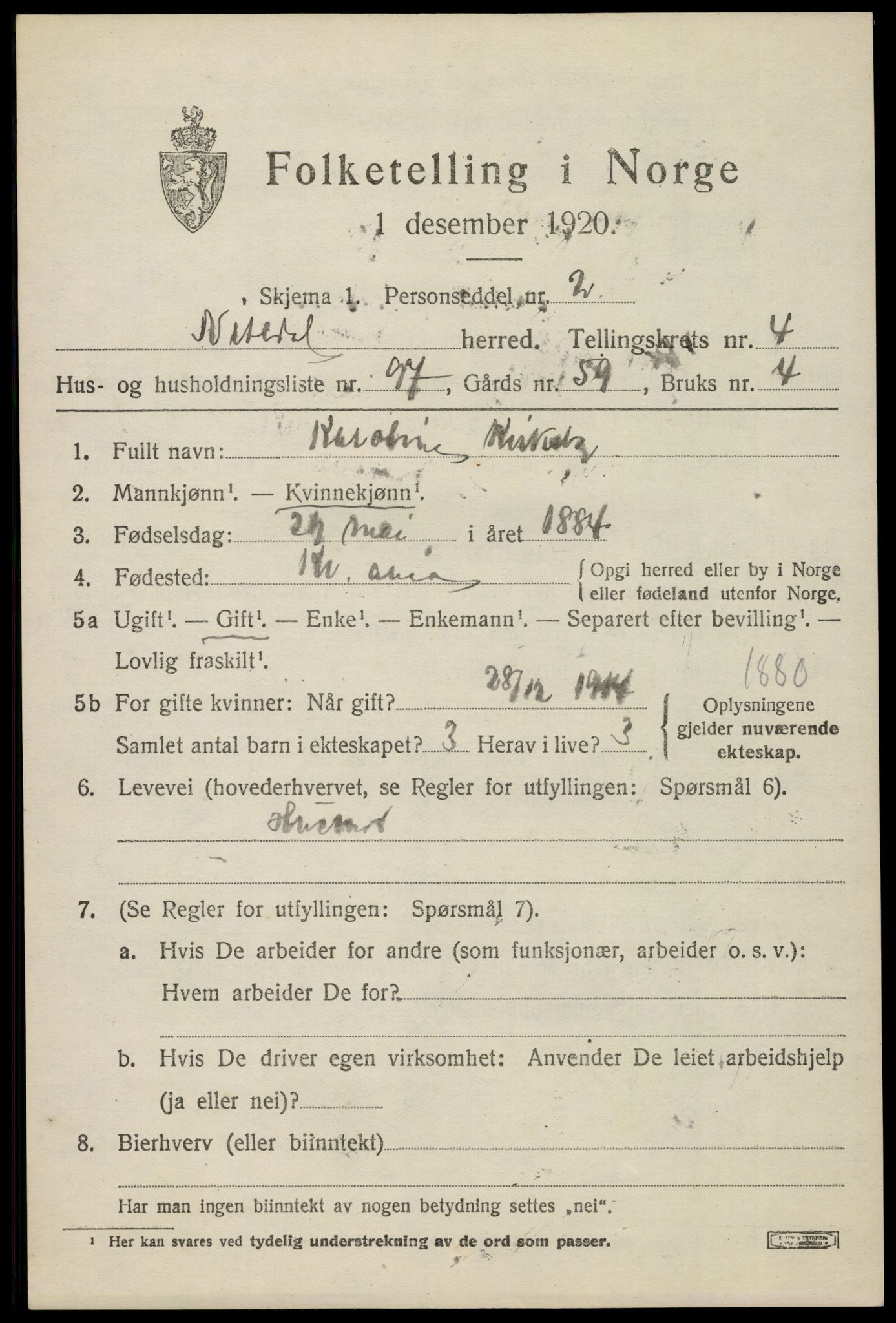 SAO, 1920 census for Nittedal, 1920, p. 6202
