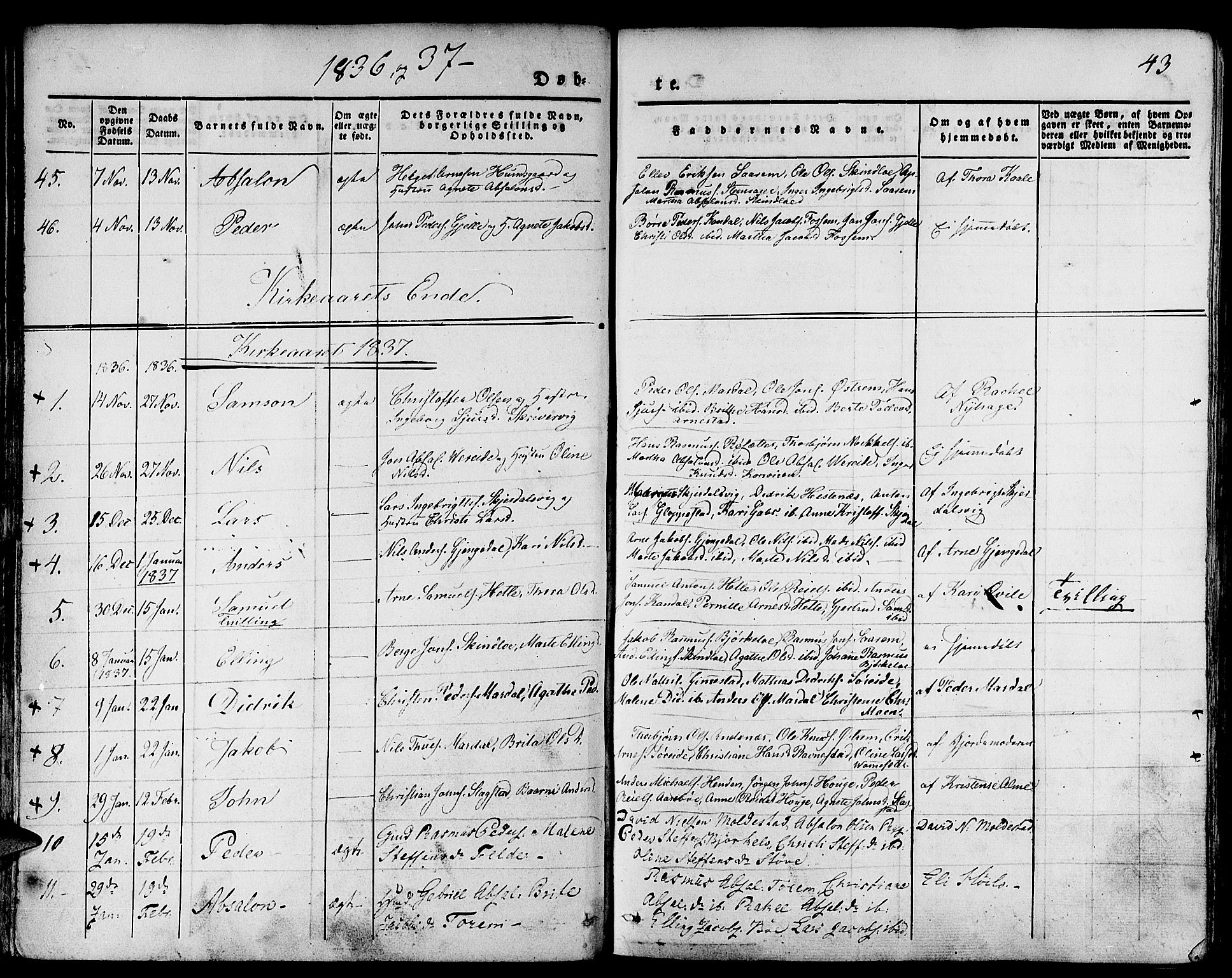 Gloppen sokneprestembete, AV/SAB-A-80101/H/Haa/Haaa/L0007: Parish register (official) no. A 7, 1827-1837, p. 43