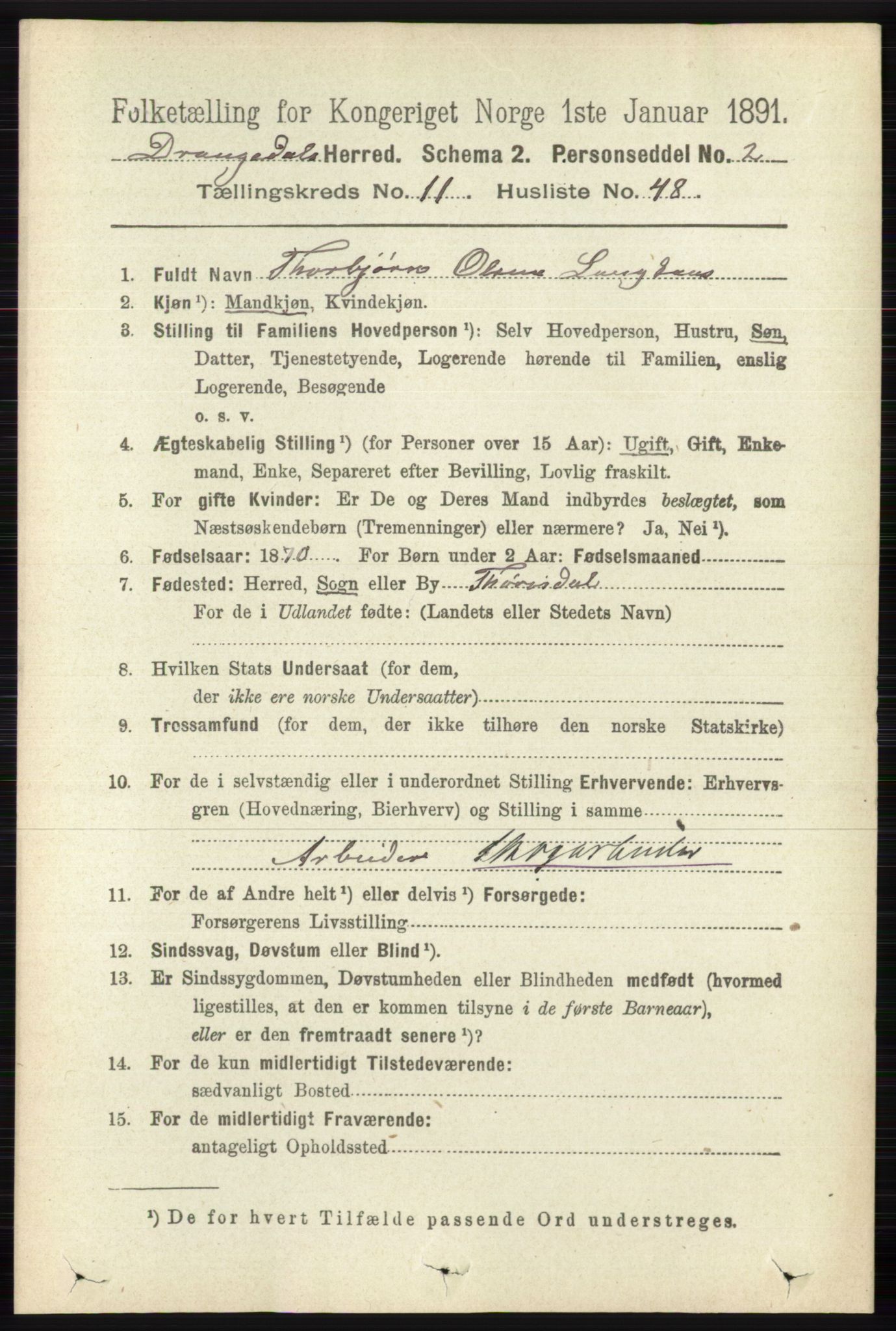 RA, 1891 census for 0817 Drangedal, 1891, p. 4217