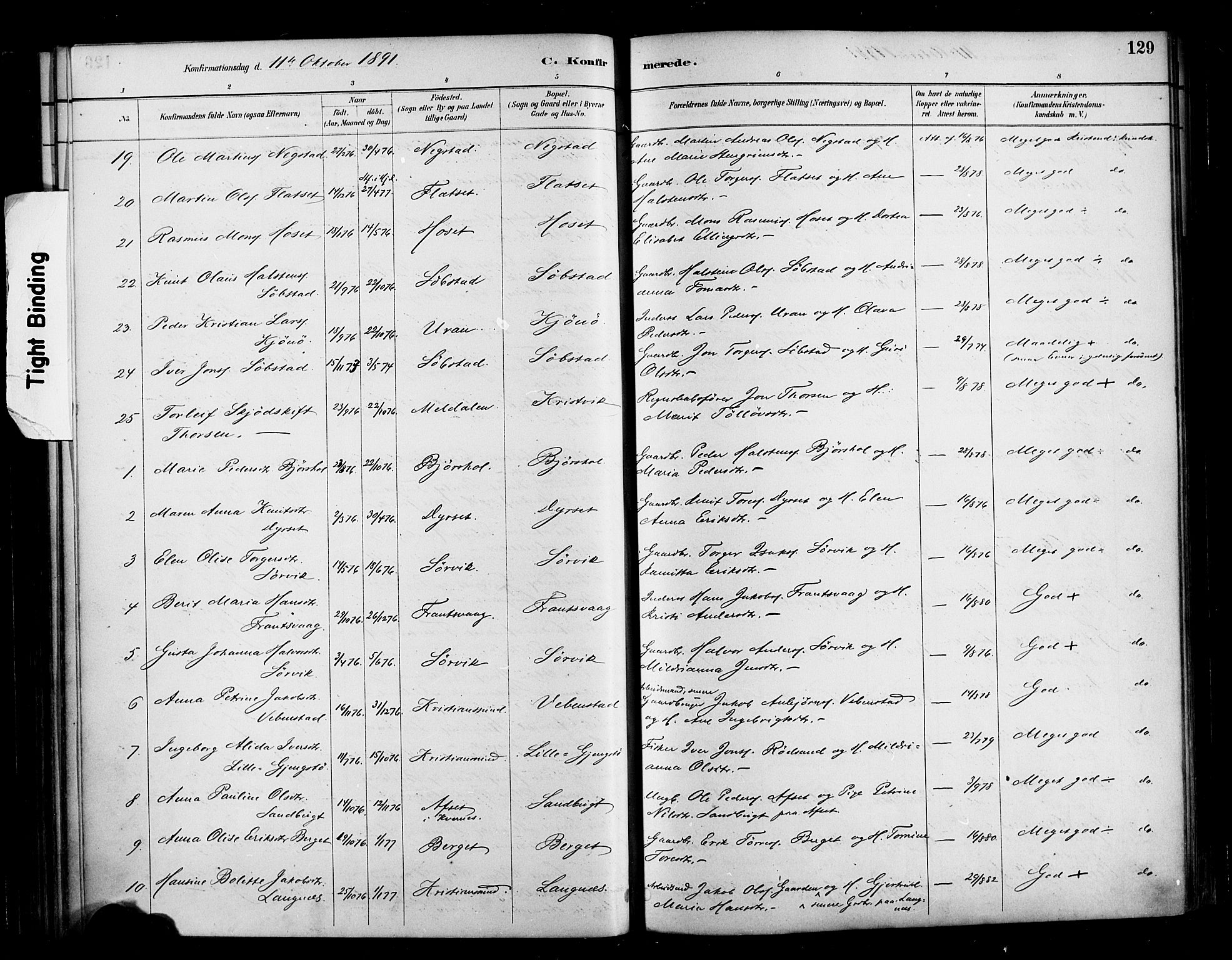 Ministerialprotokoller, klokkerbøker og fødselsregistre - Møre og Romsdal, AV/SAT-A-1454/569/L0819: Parish register (official) no. 569A05, 1885-1899, p. 129